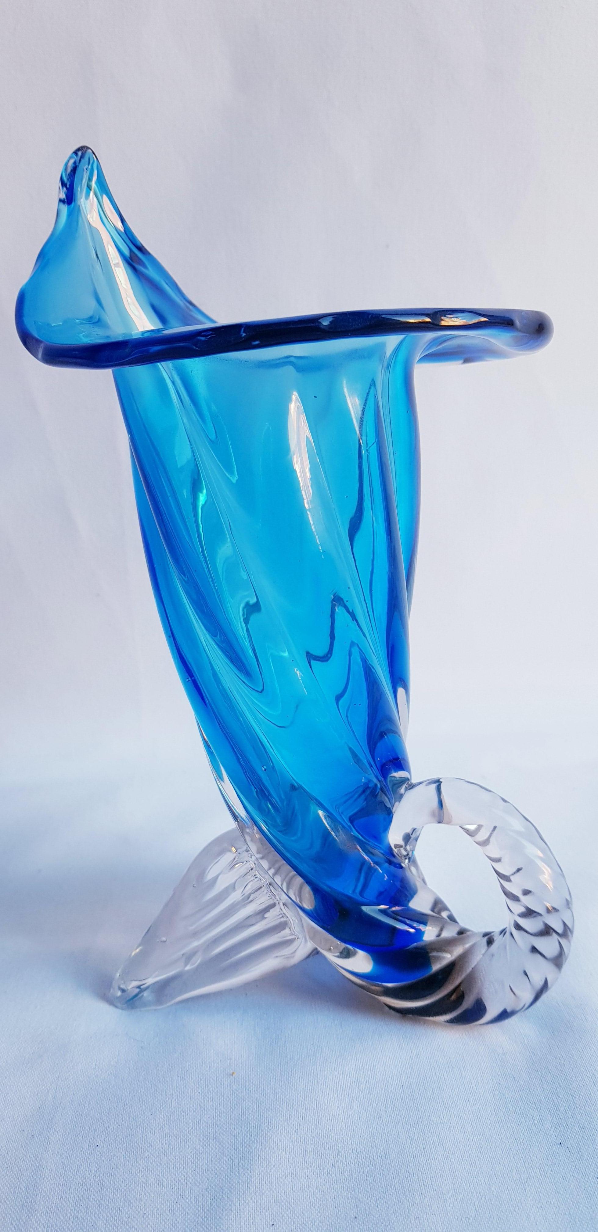 Hand-Crafted Vitange Murano Glass Cornucopia Vase