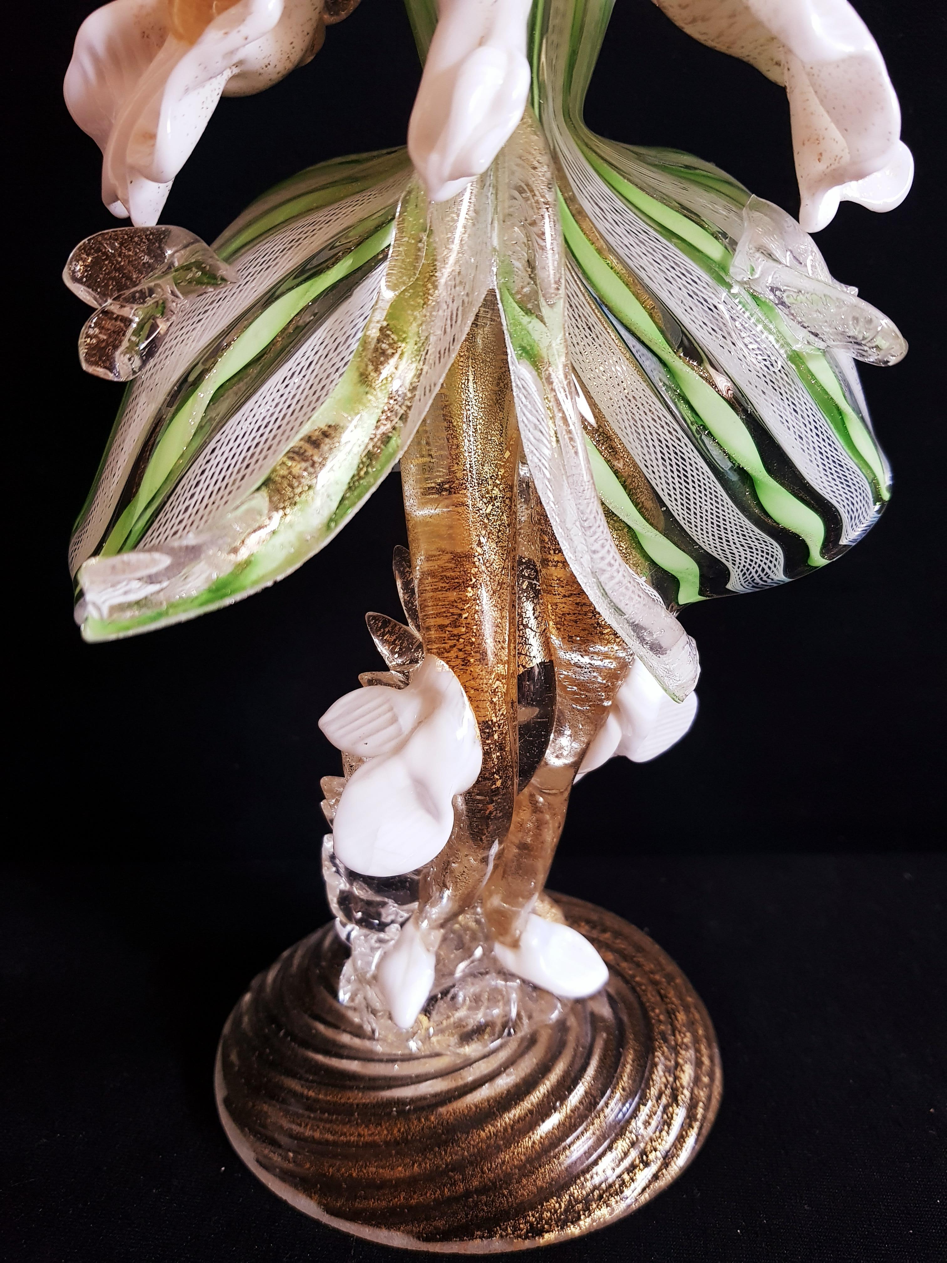 Vitange Murano Glass Dancers Laticino Zanfirico with Gold Leaf For Sale 3