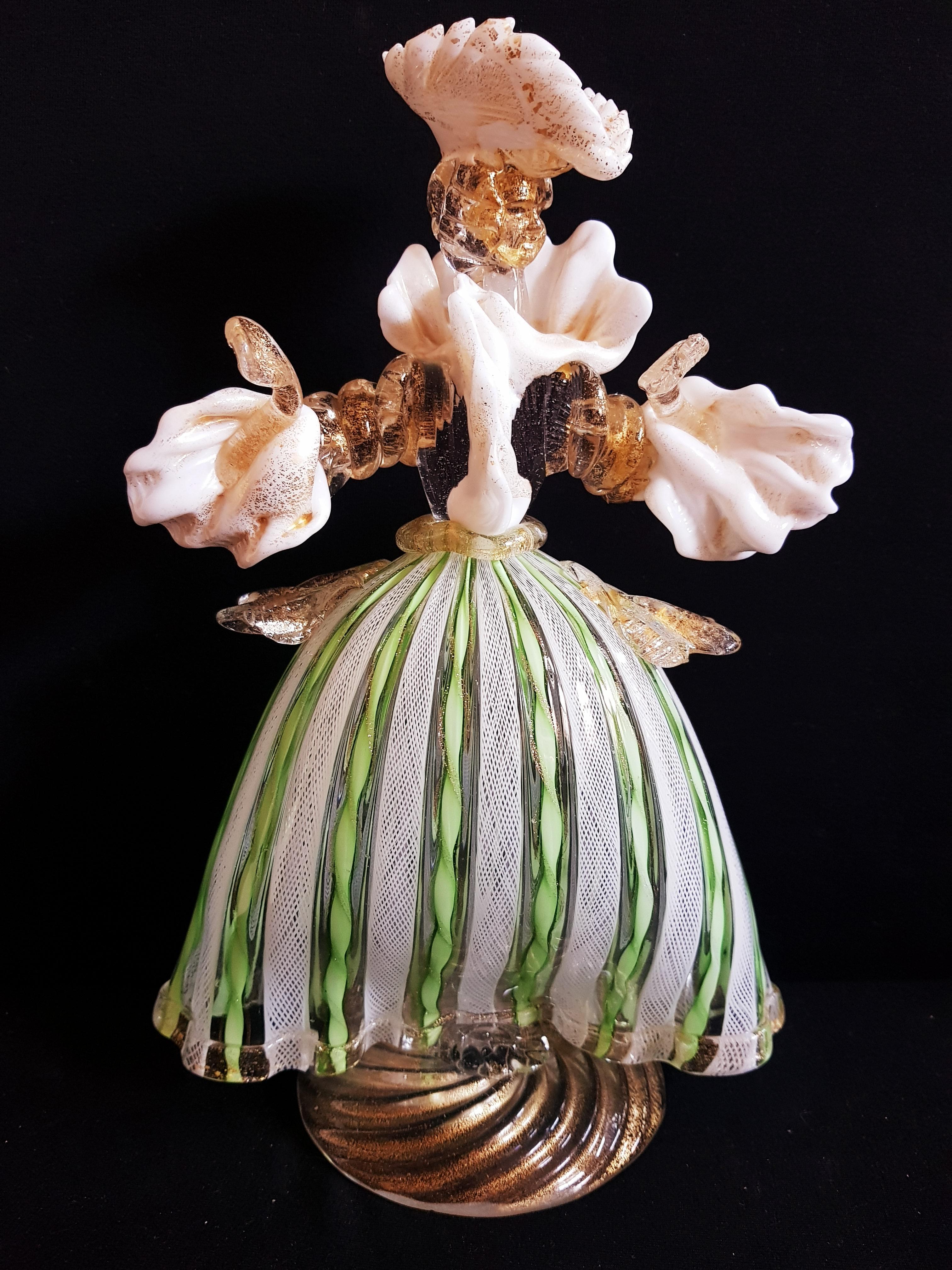 Art Deco Vitange Murano Glass Dancers Laticino Zanfirico with Gold Leaf For Sale