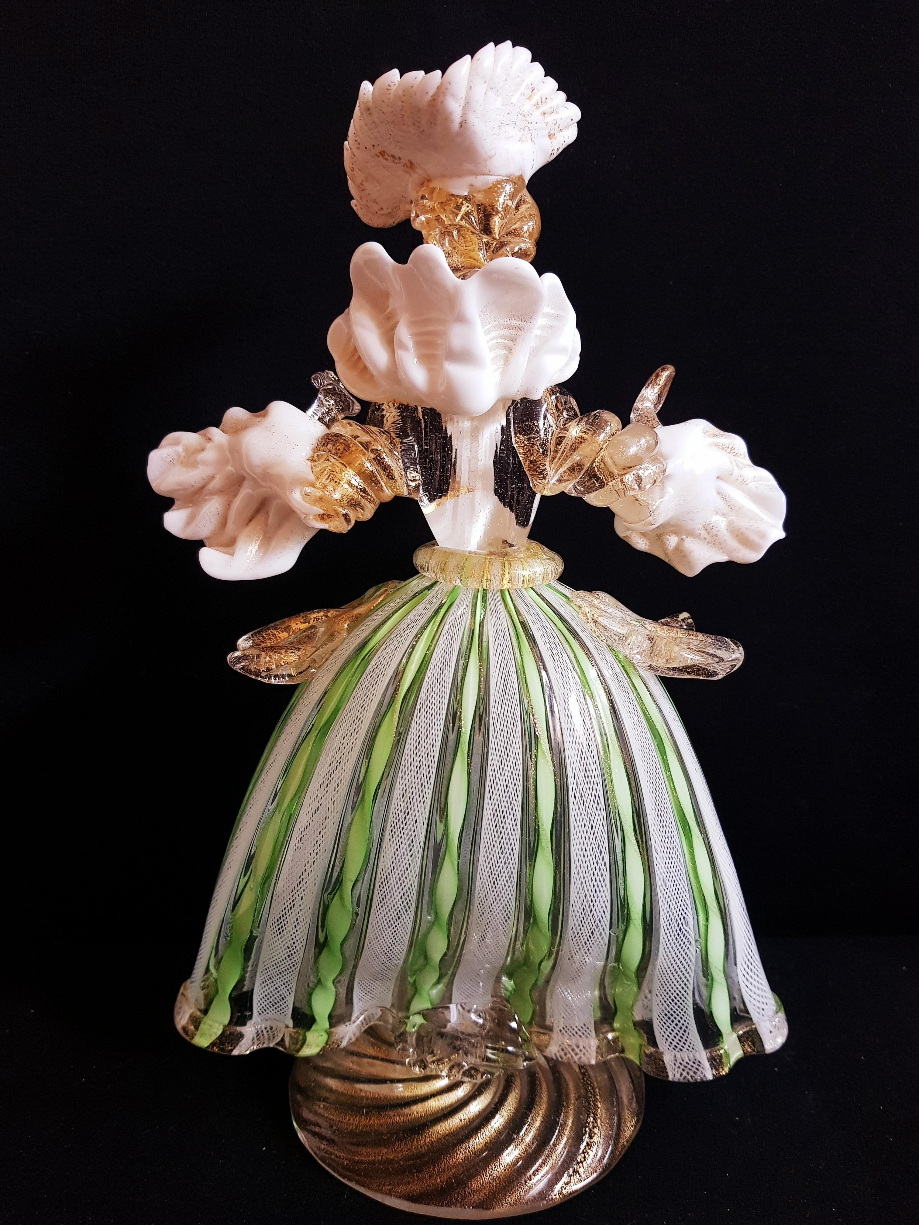 Italian Vitange Murano Glass Dancers Laticino Zanfirico with Gold Leaf For Sale