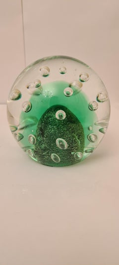 Vitange  large Murano Glass Paperweight with Controlled Bubbles and Gold-Mica