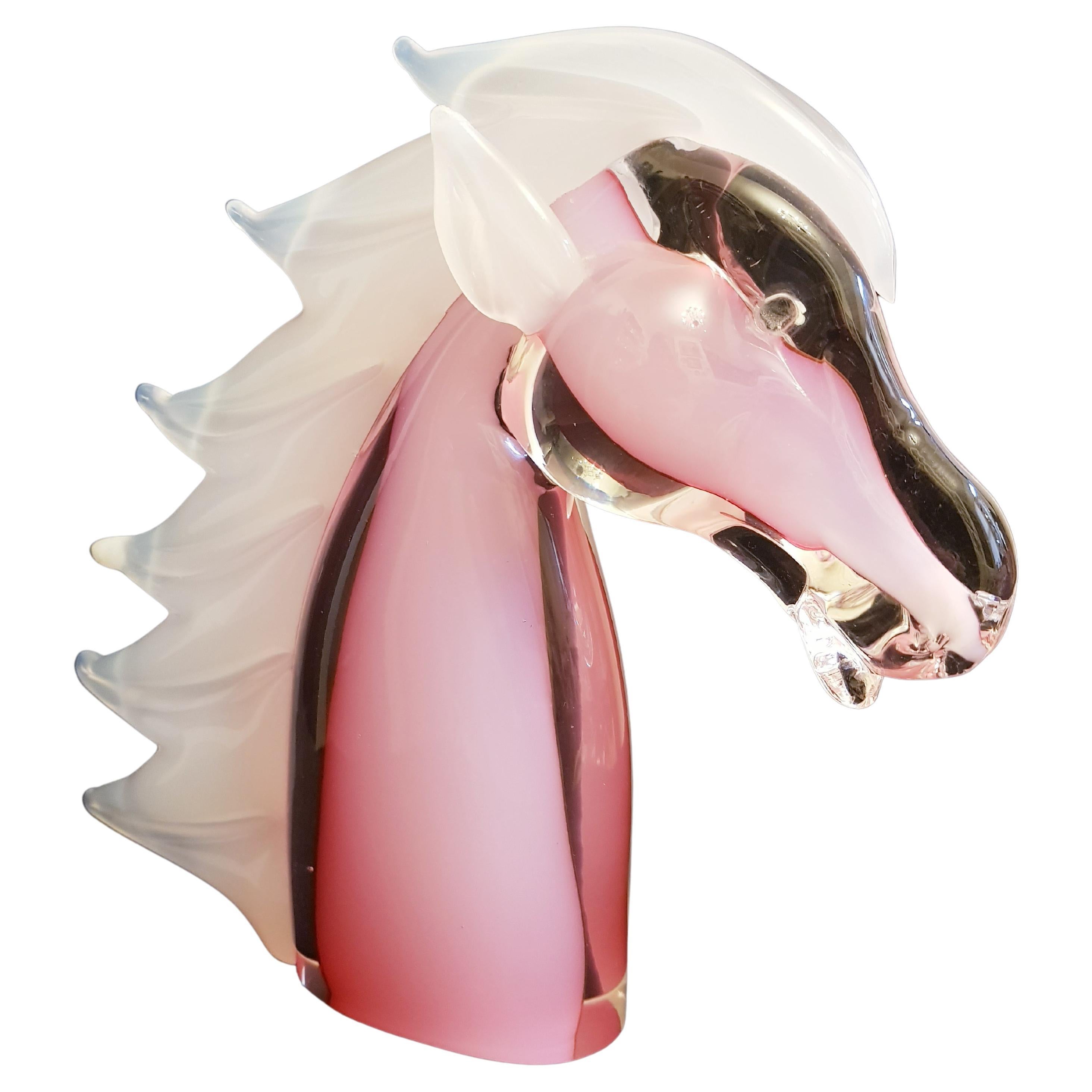 Vitange Murano Glass Pink Alabastro Opal Horse Head by Archimede Seguso For Sale