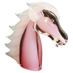 Vitange Murano Glass Pink Alabastro Opal Horse Head by Archimede Seguso