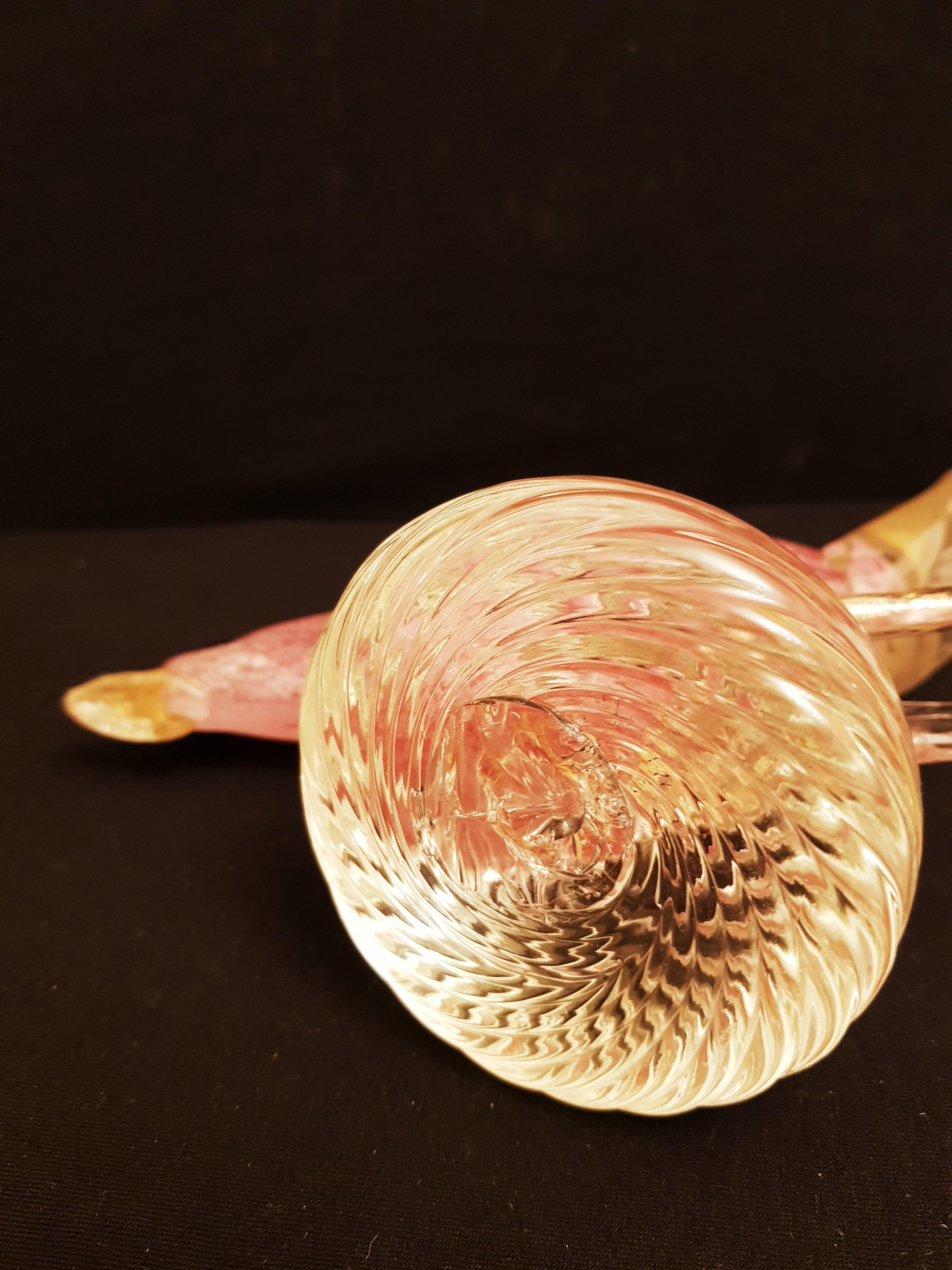 Other Vitange Murano Glass Pink Pheasants with Gold Leaf, Archimede Seguso
