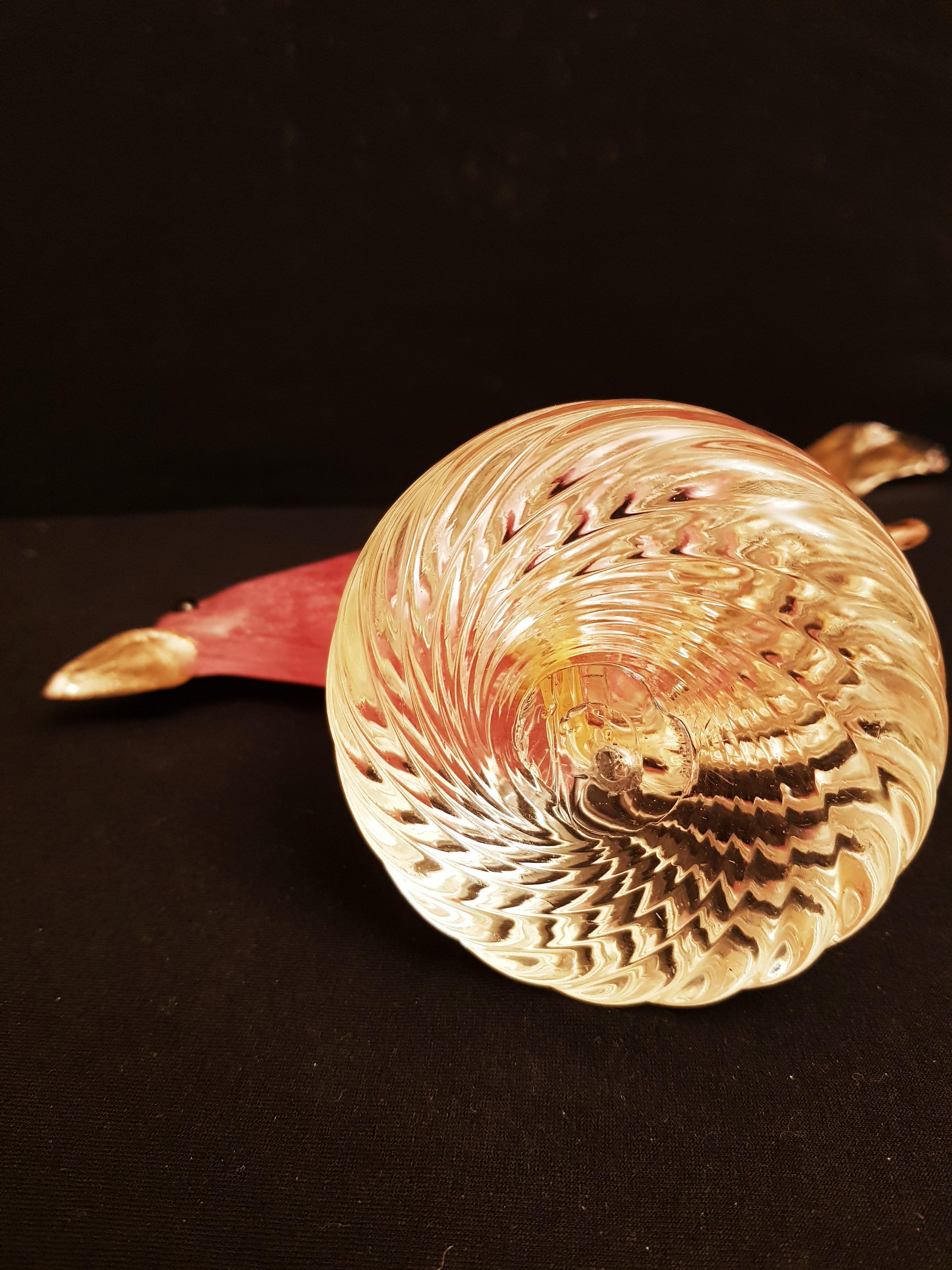 Vitange Murano Glass Pink Pheasants with Gold Leaf, Archimede Seguso 2