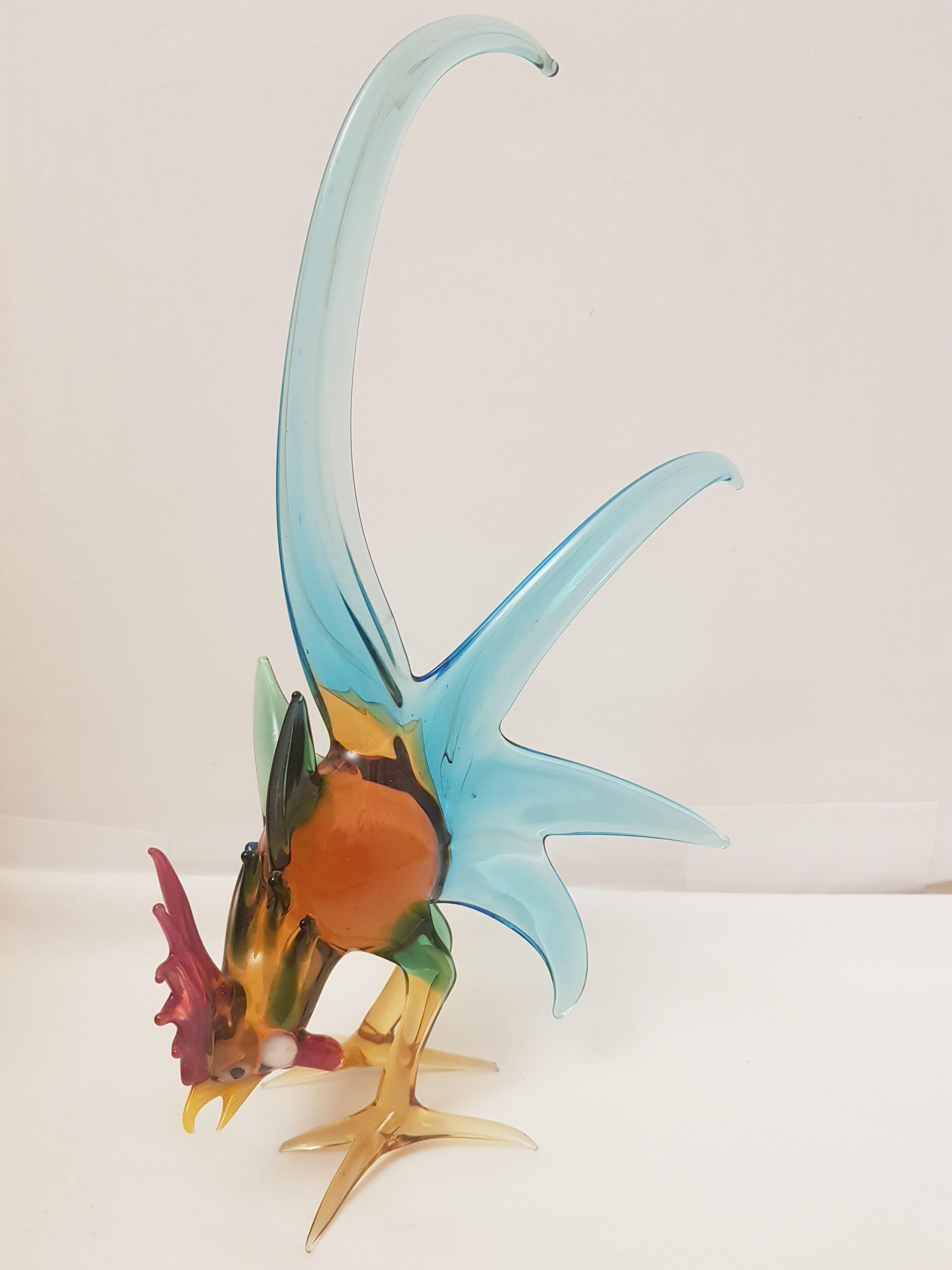 Mid-20th Century Vitange Murano Glass Somerso Rooster For Sale
