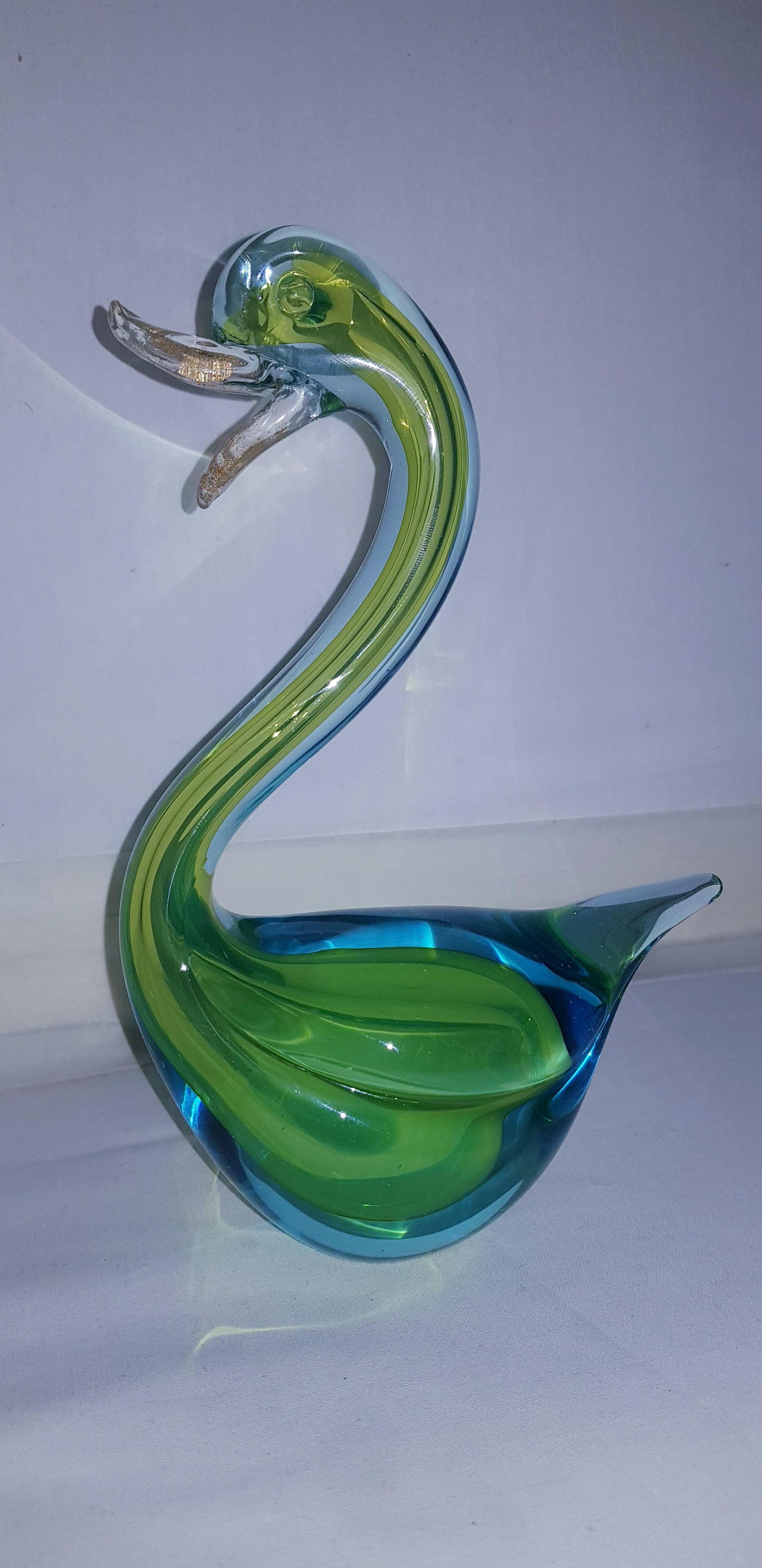 Mid-20th Century Vitange Murano Glass Sommerso Duck with Gold Leaf, Archimede Seguso For Sale