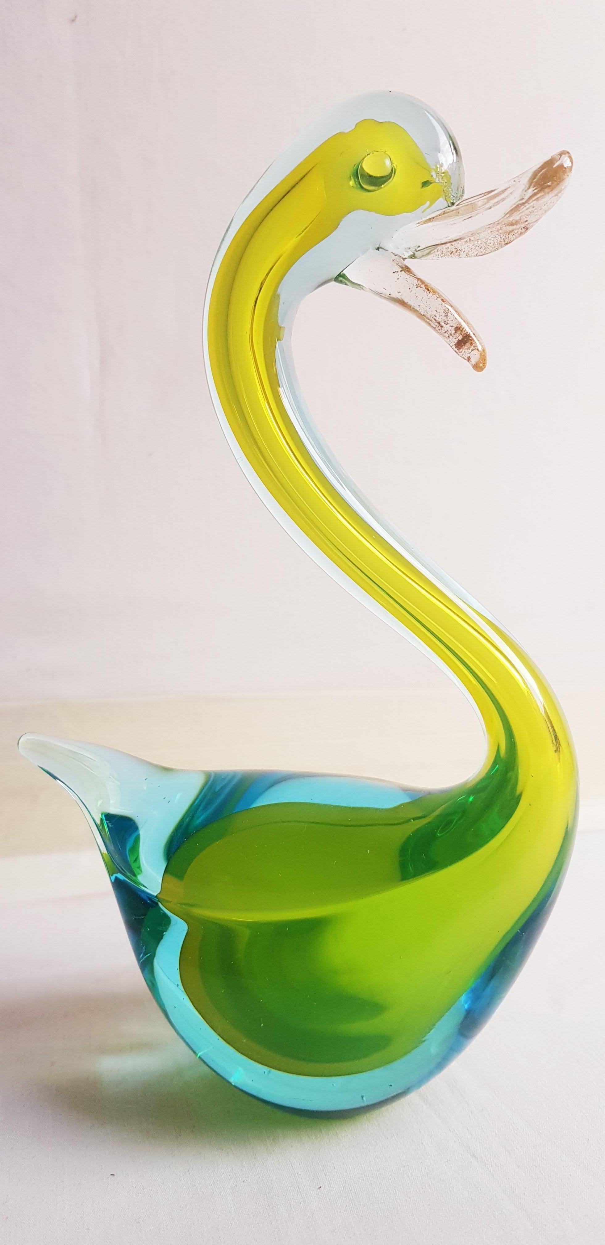 Vitange Murano Glass Sommerso Duck with Gold Leaf, Archimede Seguso For Sale 1