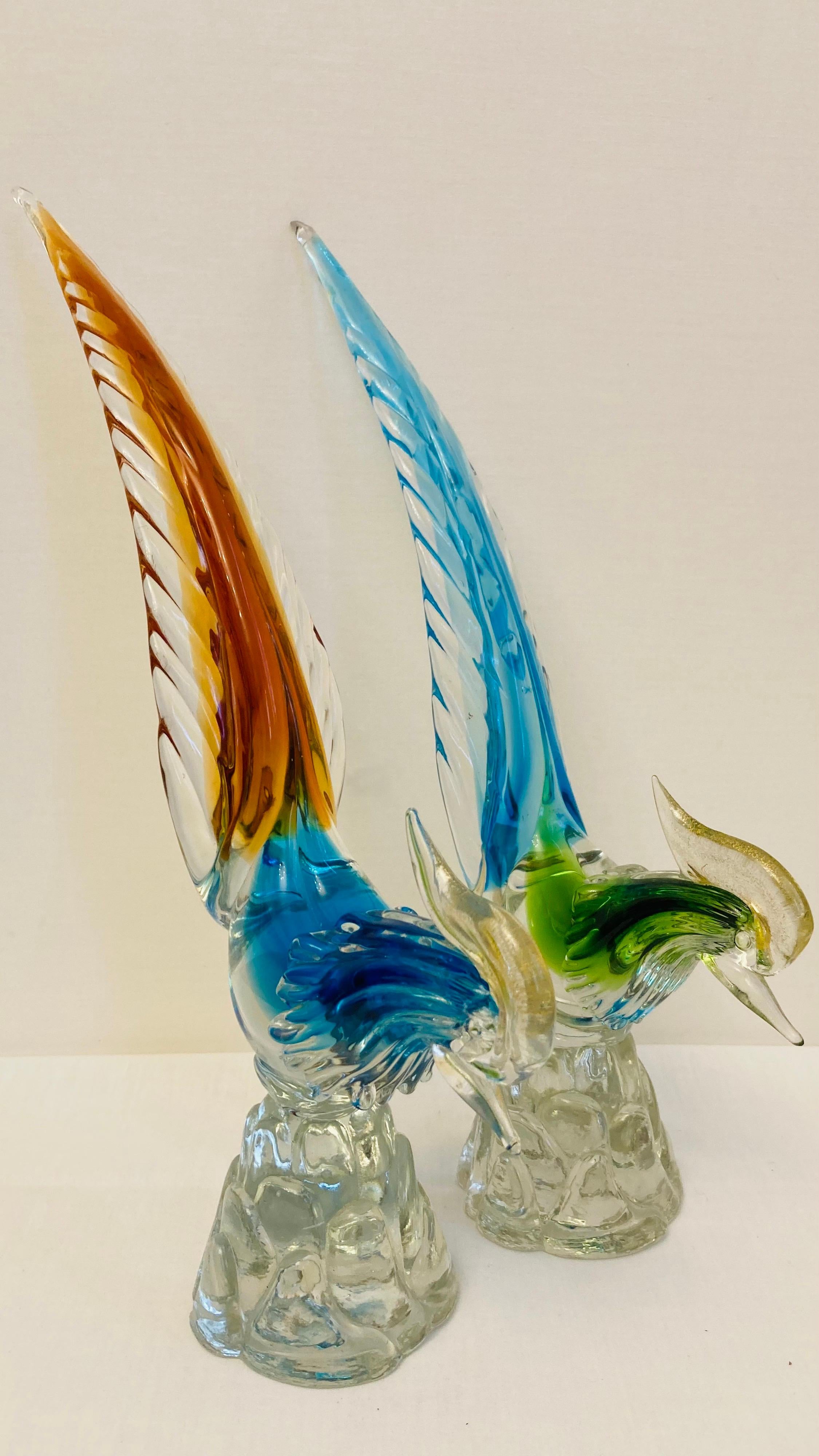 Other Vitange Murano Glass Sommerso Pheasants with Gold Leaf For Sale