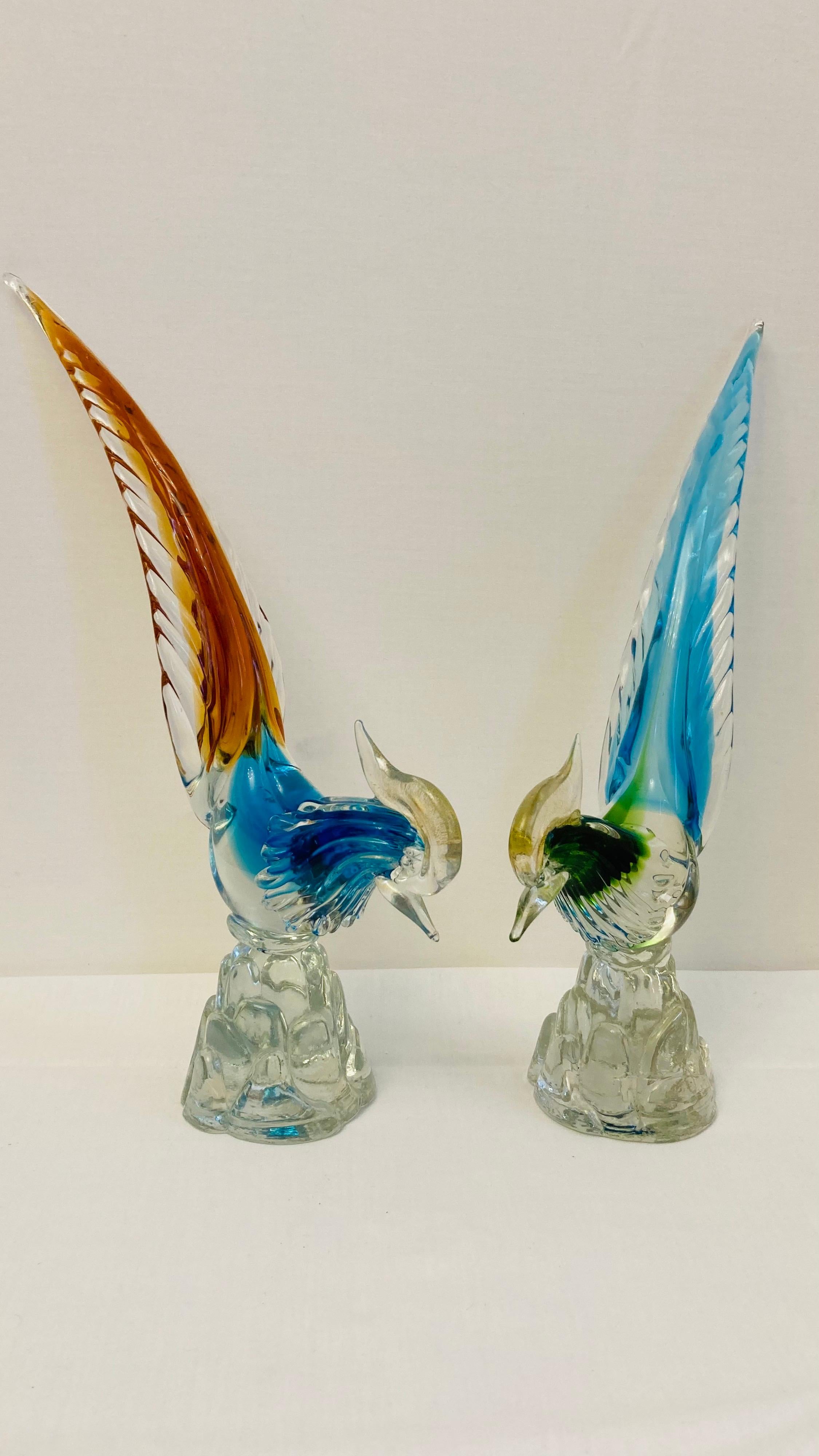 Vitange Murano Glass Sommerso Pheasants with Gold Leaf In Excellent Condition For Sale In Grantham, GB