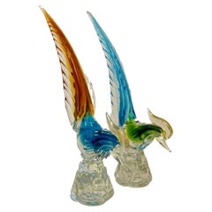 Vitange Murano Glass Sommerso Pheasants with Gold Leaf