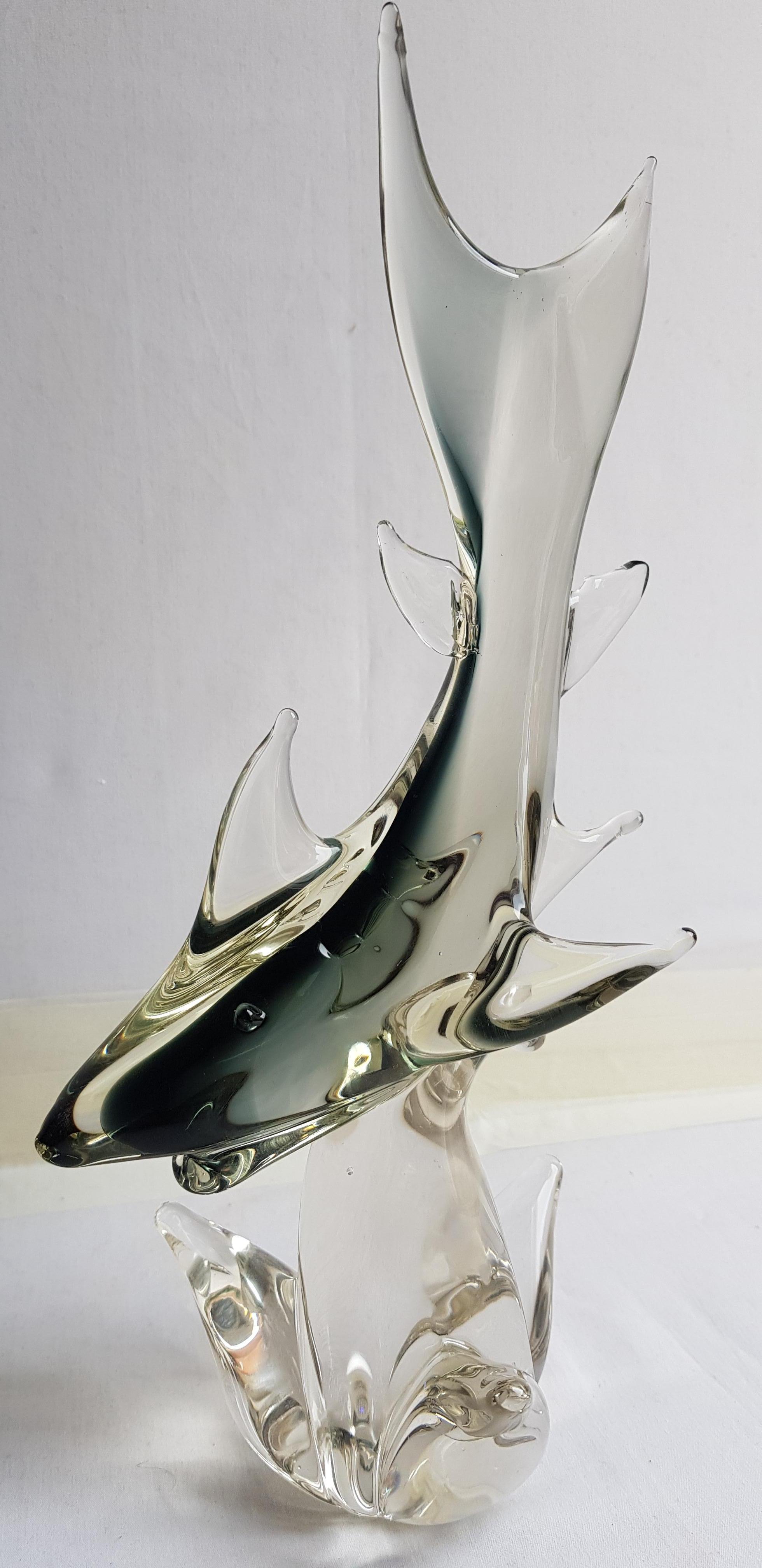 Art Nouveau Vitange Murano Glass Sommerso Shark, Formia Vetri For Sale