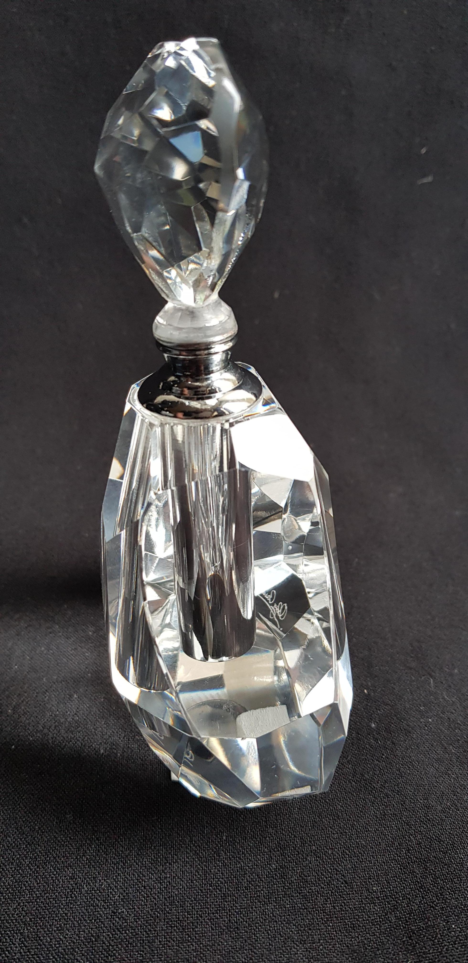 Hand-Carved Vitange Oleg Cassini Signed Crystal Perfume Bottle For Sale
