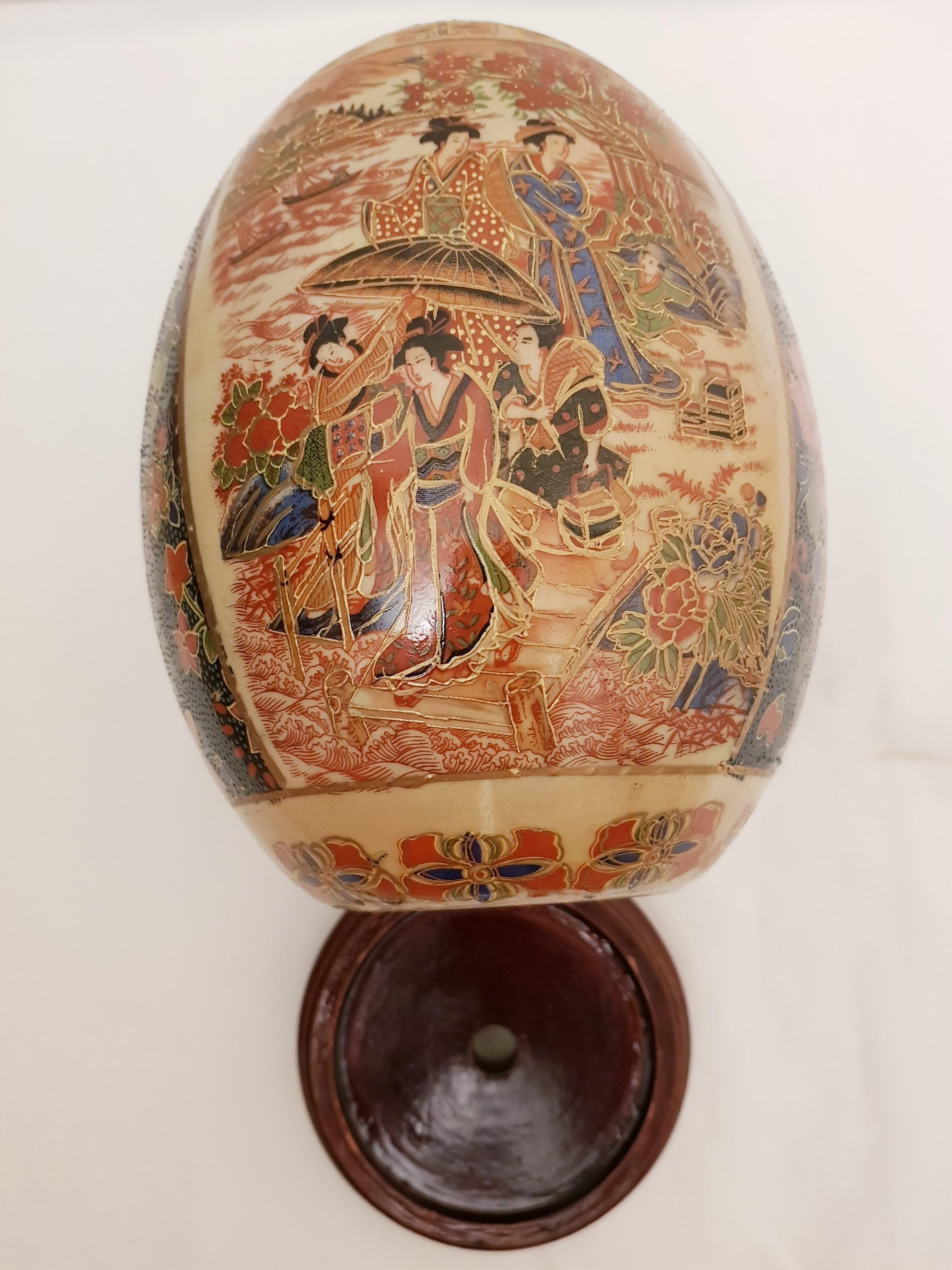 Japanese Vitange Satsuma Japonese large Ceramic Egg