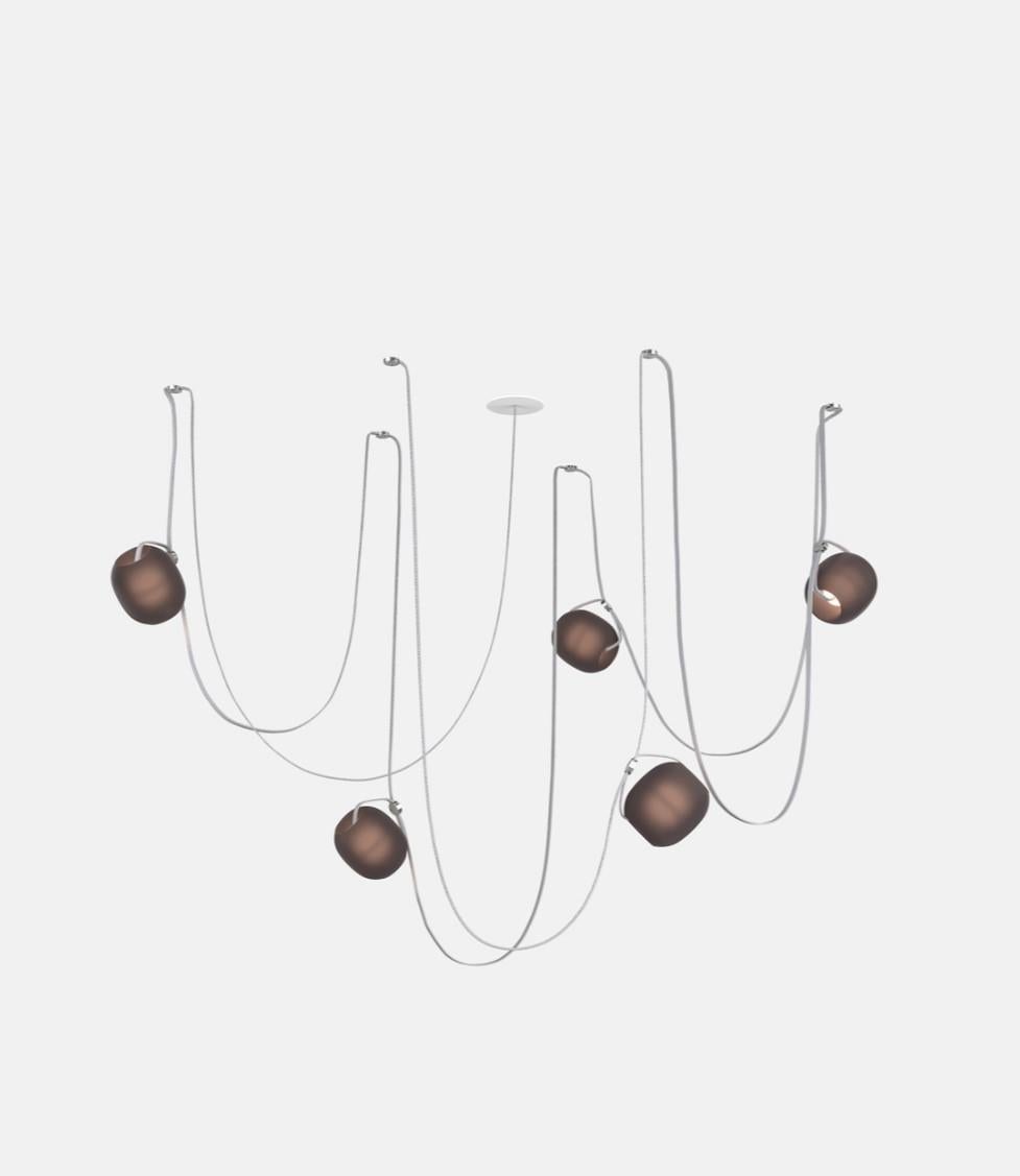 Vitis 5 Chandelier by RBW in Frosted Ivory Blown Glass and White Wire For Sale 8