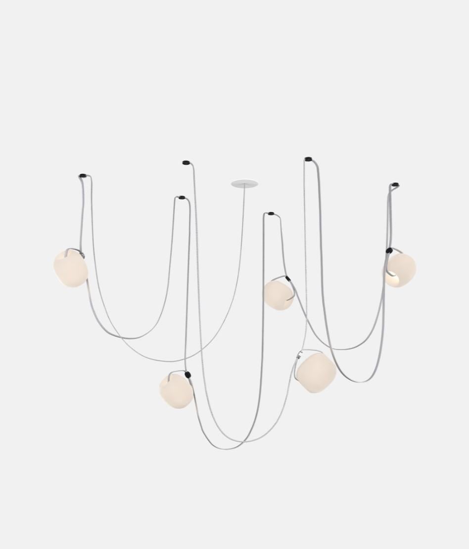 Vitis 5 Chandelier by RBW in Frosted Ivory Blown Glass and White Wire For Sale 9