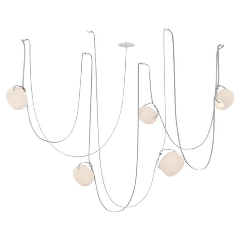 Vitis 5 Chandelier by RBW in Frosted Ivory Blown Glass and White Wire