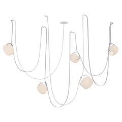 Vitis 5 Chandelier by RBW in Frosted Ivory Blown Glass and White Wire