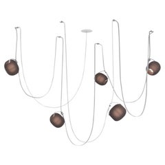 Vitis 5 Chandelier by RBW in Frosted Smoke Blown Glass and White Wire