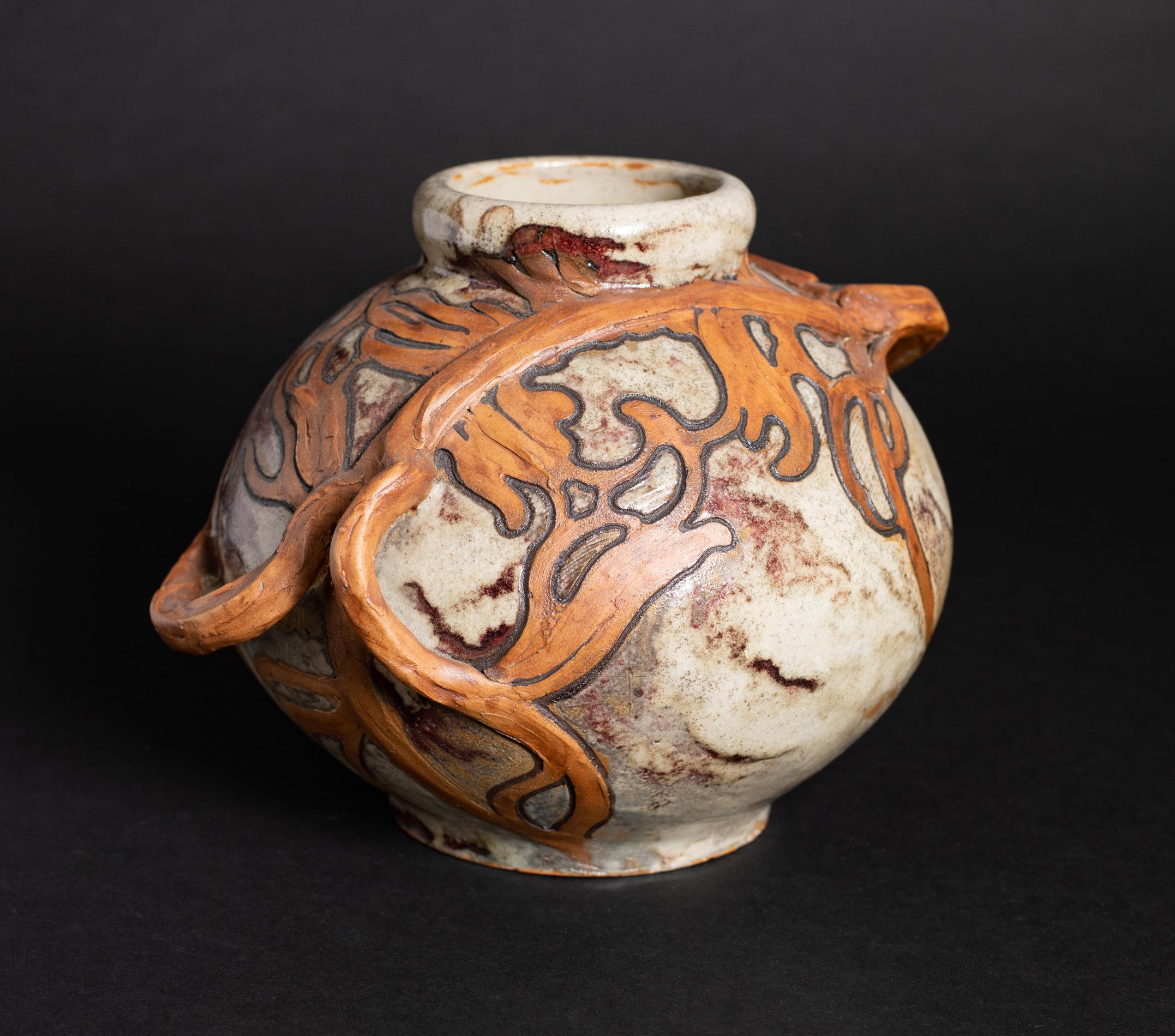 Art Nouveau Stoneware Vitis Vase by Edmond Lachenal and Émile Decoeur In Excellent Condition For Sale In Chicago, US
