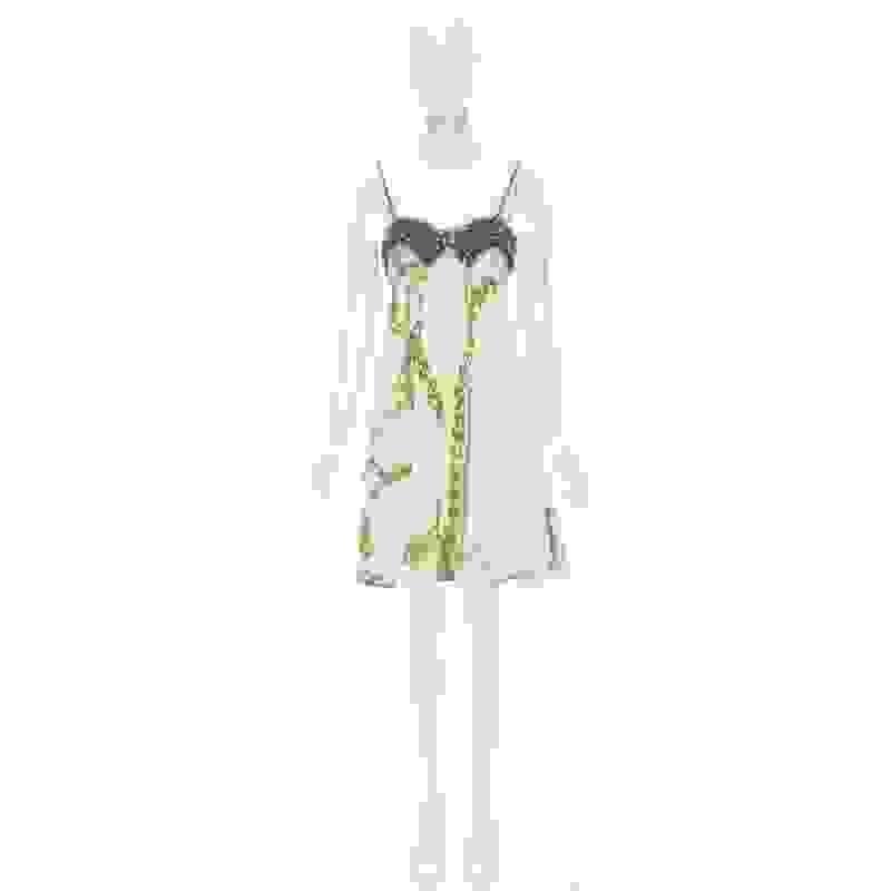 vitnage STELLA MCCARTNEY 2005 pearl bust gold chain print silk dress IT40 XS 7