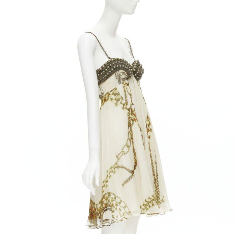 Gold vitnage STELLA MCCARTNEY 2005 pearl bust gold chain print silk dress IT40 XS