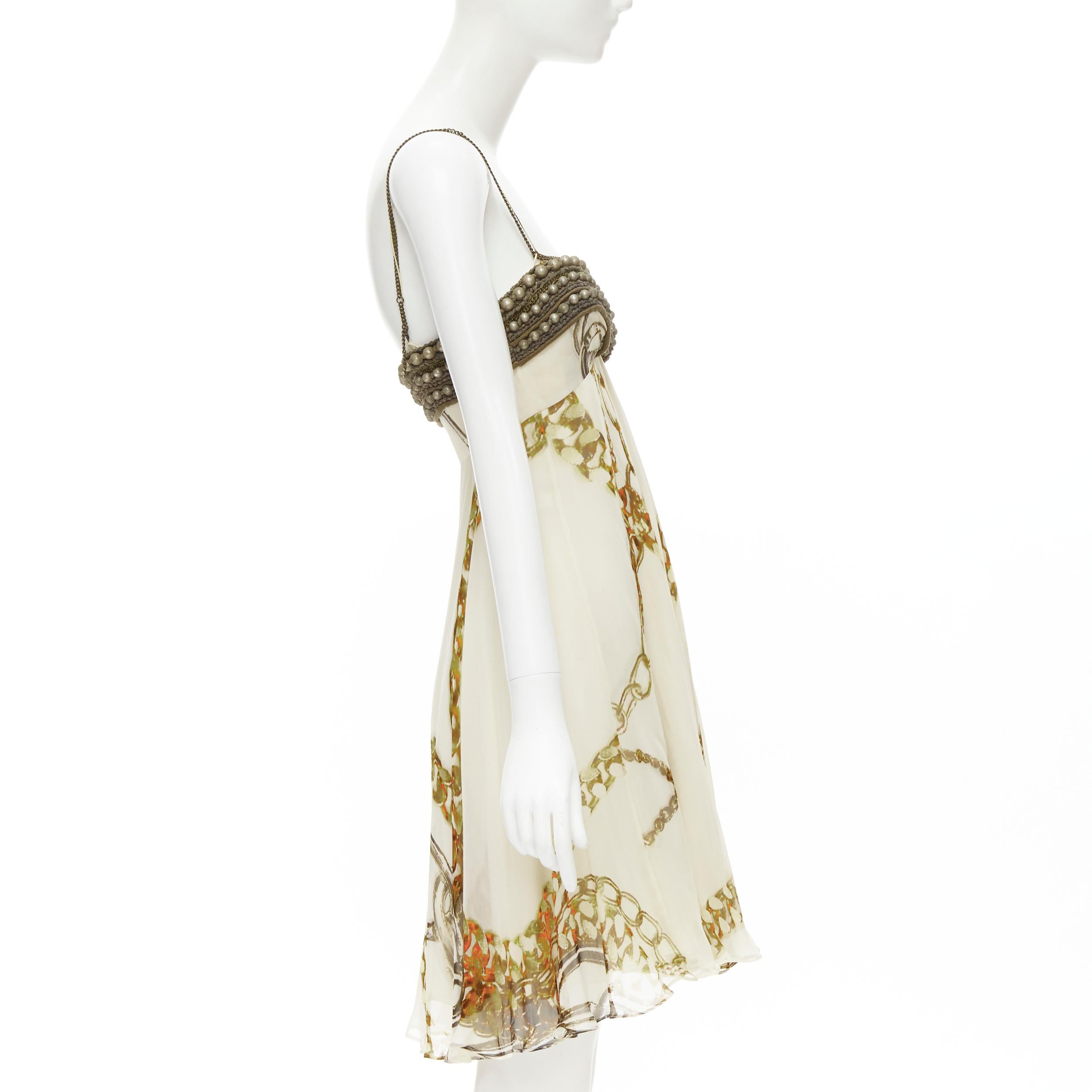 vitnage STELLA MCCARTNEY 2005 pearl bust gold chain print silk dress IT40 XS In Good Condition For Sale In Hong Kong, NT