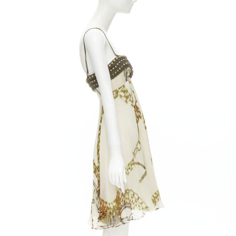 vitnage STELLA MCCARTNEY 2005 pearl bust gold chain print silk dress IT40 XS In Good Condition In Hong Kong, NT