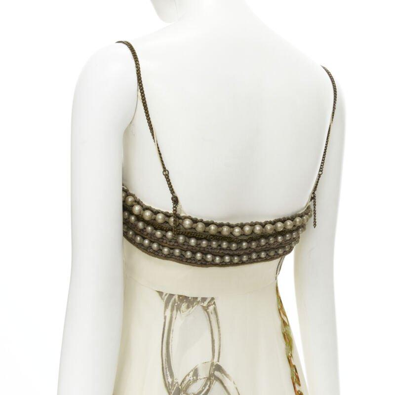 vitnage STELLA MCCARTNEY 2005 pearl bust gold chain print silk dress IT40 XS 1