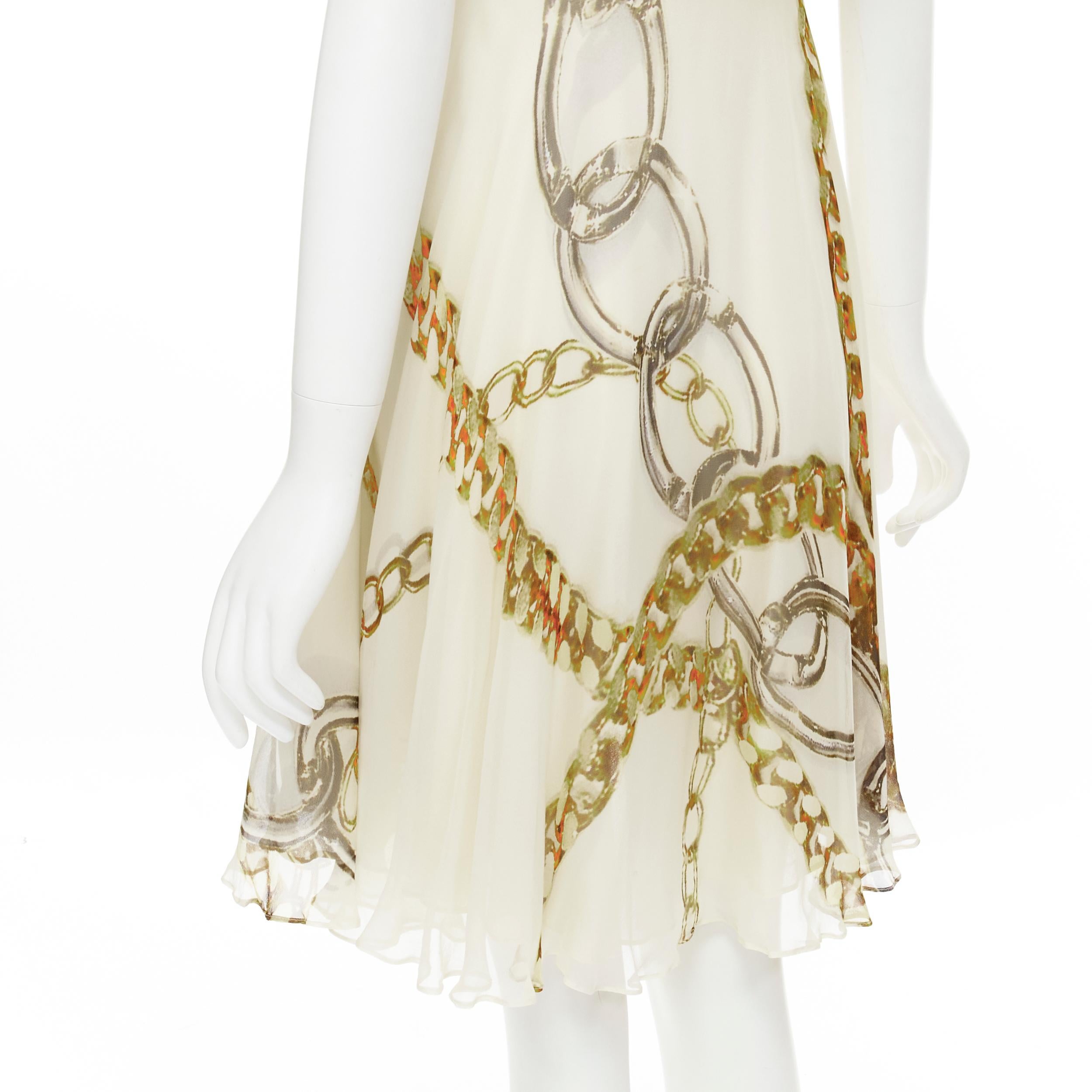vitnage STELLA MCCARTNEY 2005 pearl bust gold chain print silk dress IT40 XS For Sale 3