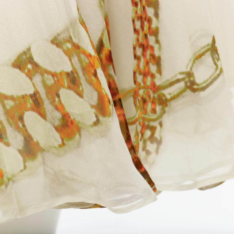 vitnage STELLA MCCARTNEY 2005 pearl bust gold chain print silk dress IT40 XS 4