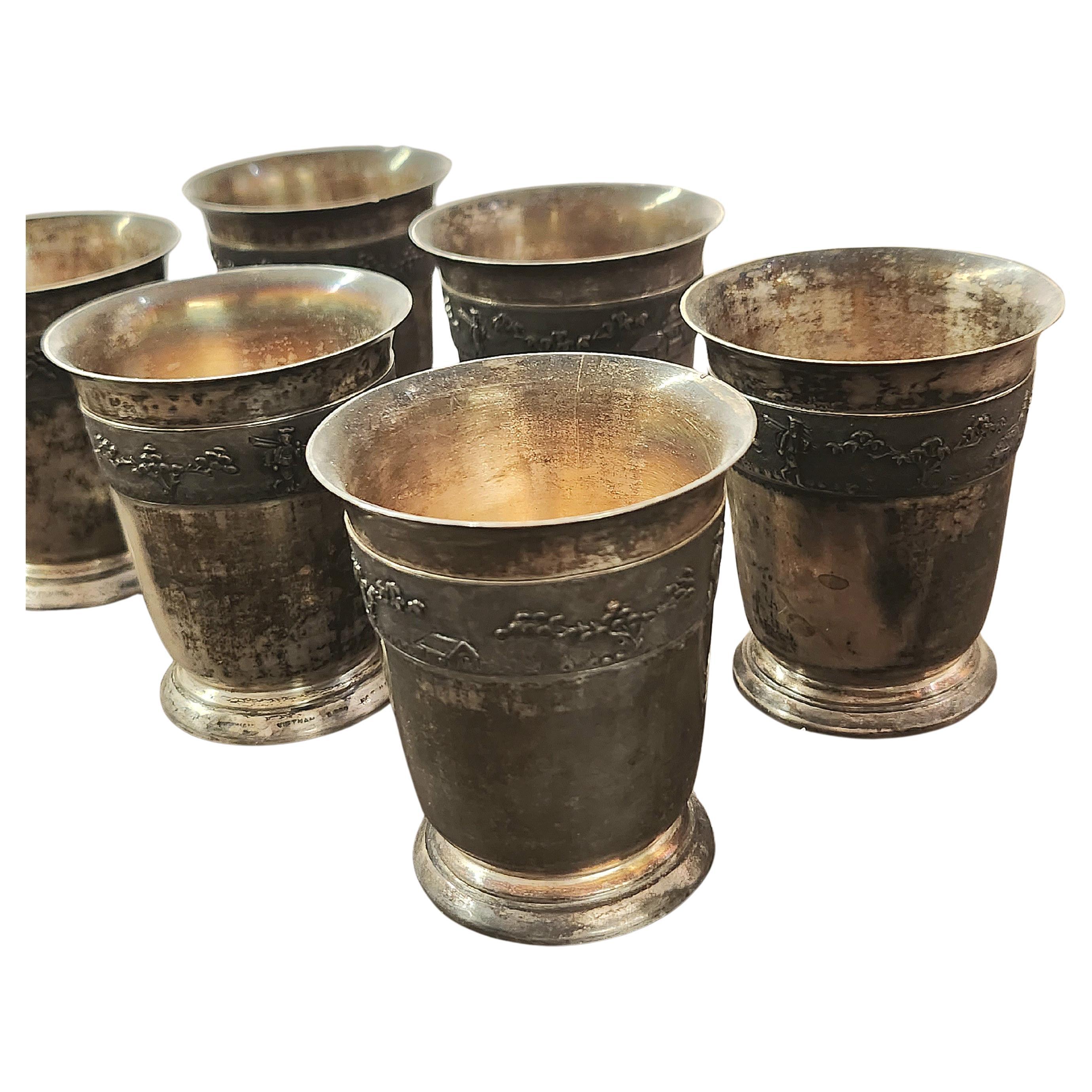 Rare Vitnamese soviet era 1950s silver set of silver cocktel shaker and 6 silver shots with total weight of 920 grams hall marked 875 and soviet silver control mark 