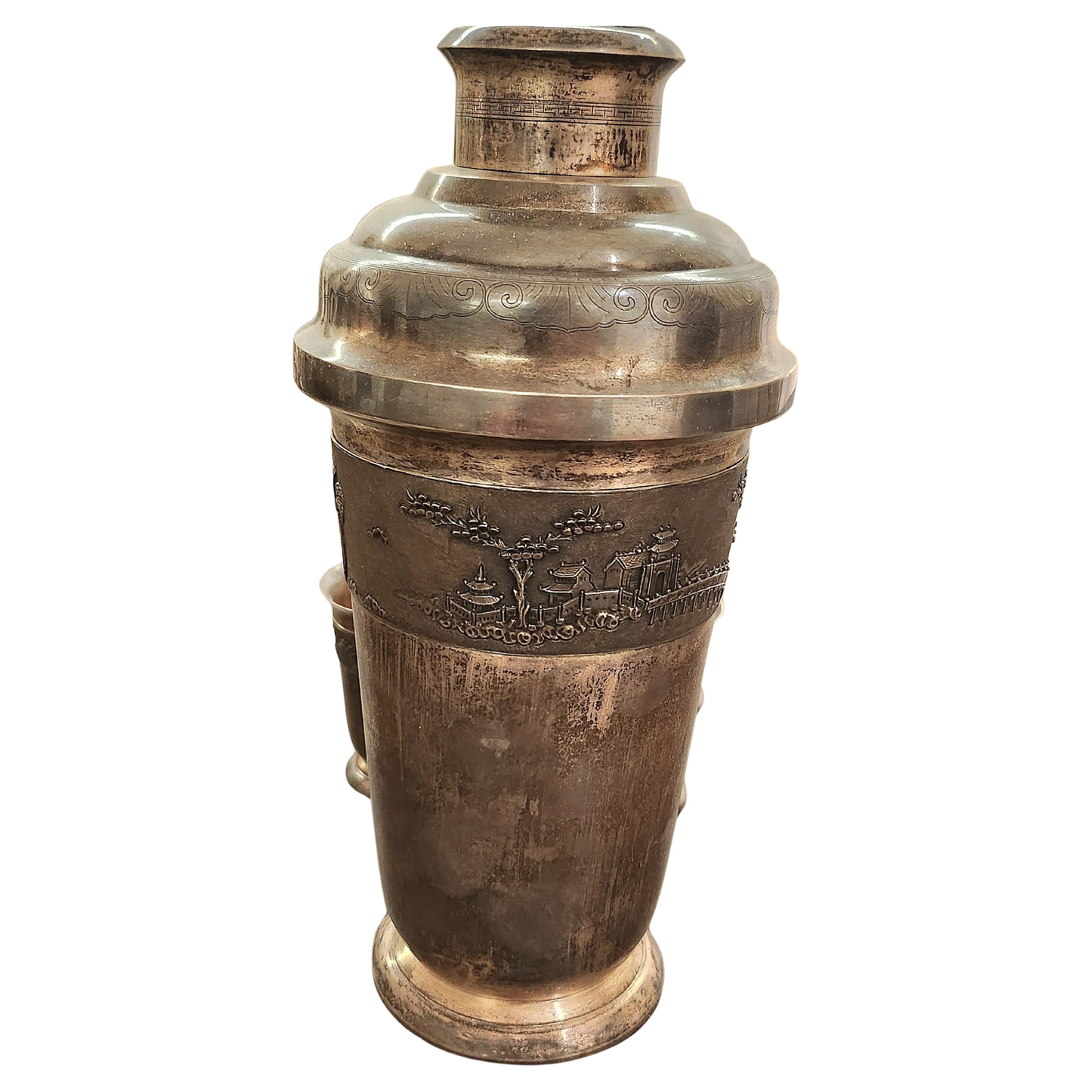 Vietnamese Soviet Cocktail Shaker Silver Set In Good Condition For Sale In Cairo, EG