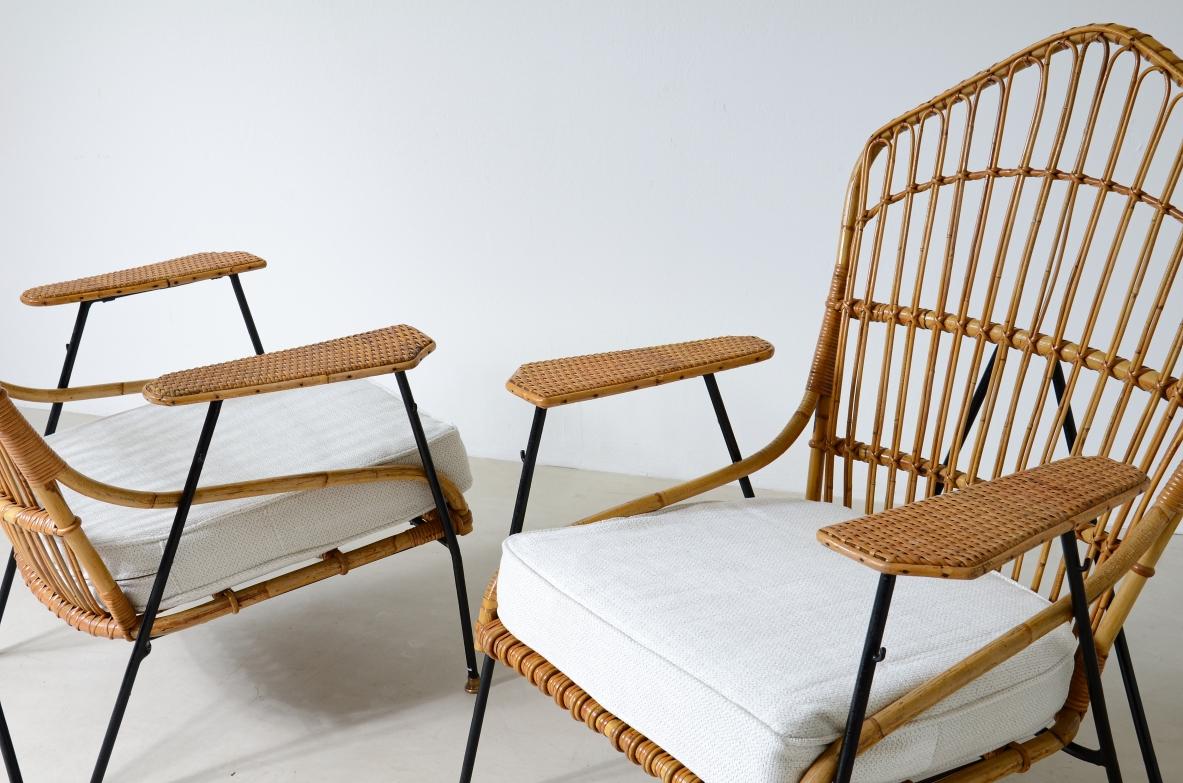 20th Century Vito Latis, unique pair of rattan and metal armchairs  For Sale