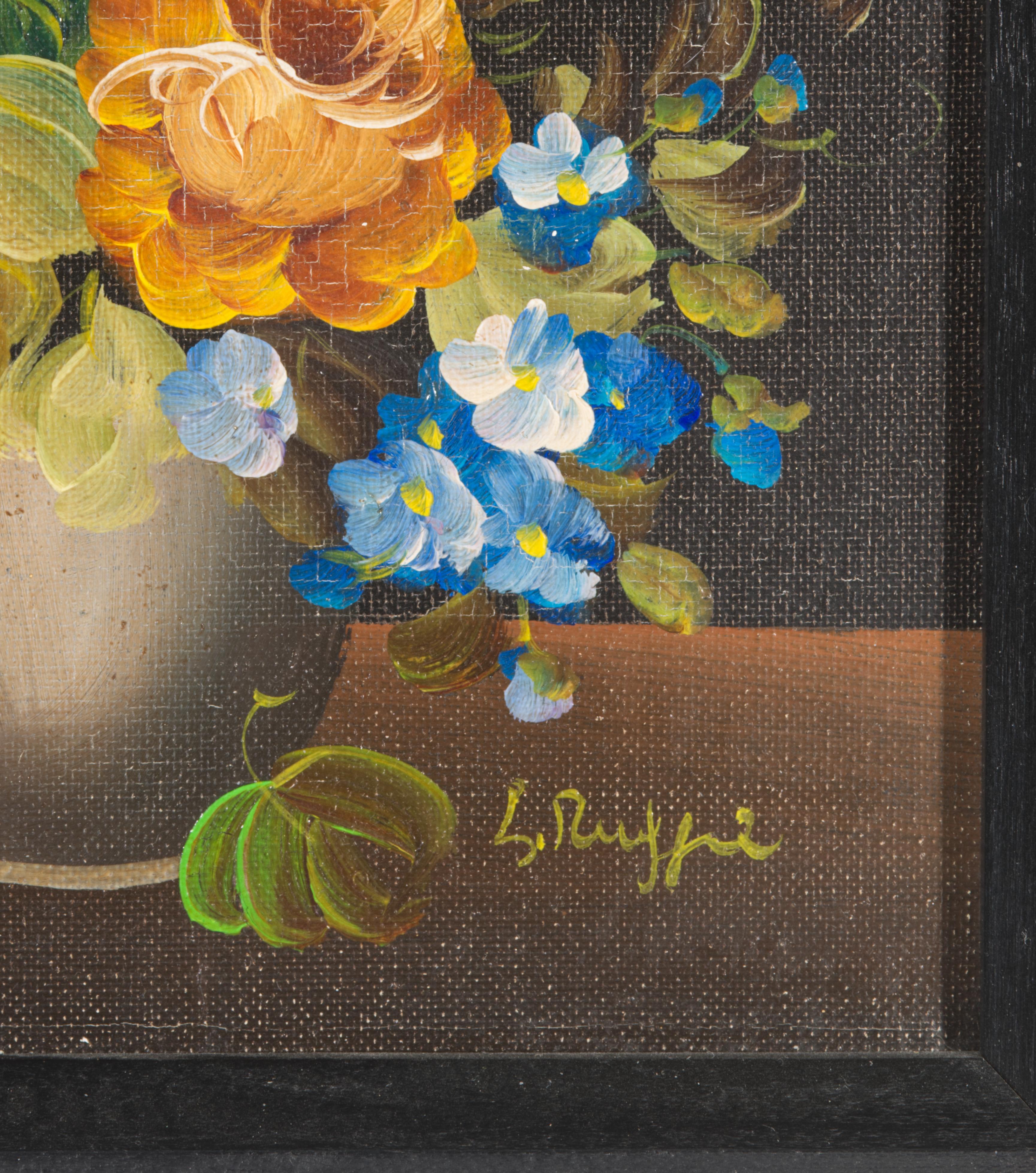 Vito Luis Ruggeri Blumenstillleben Original gerahmtes Gemälde Öl auf Leinwand (Moderne der Mitte des Jahrhunderts) im Angebot