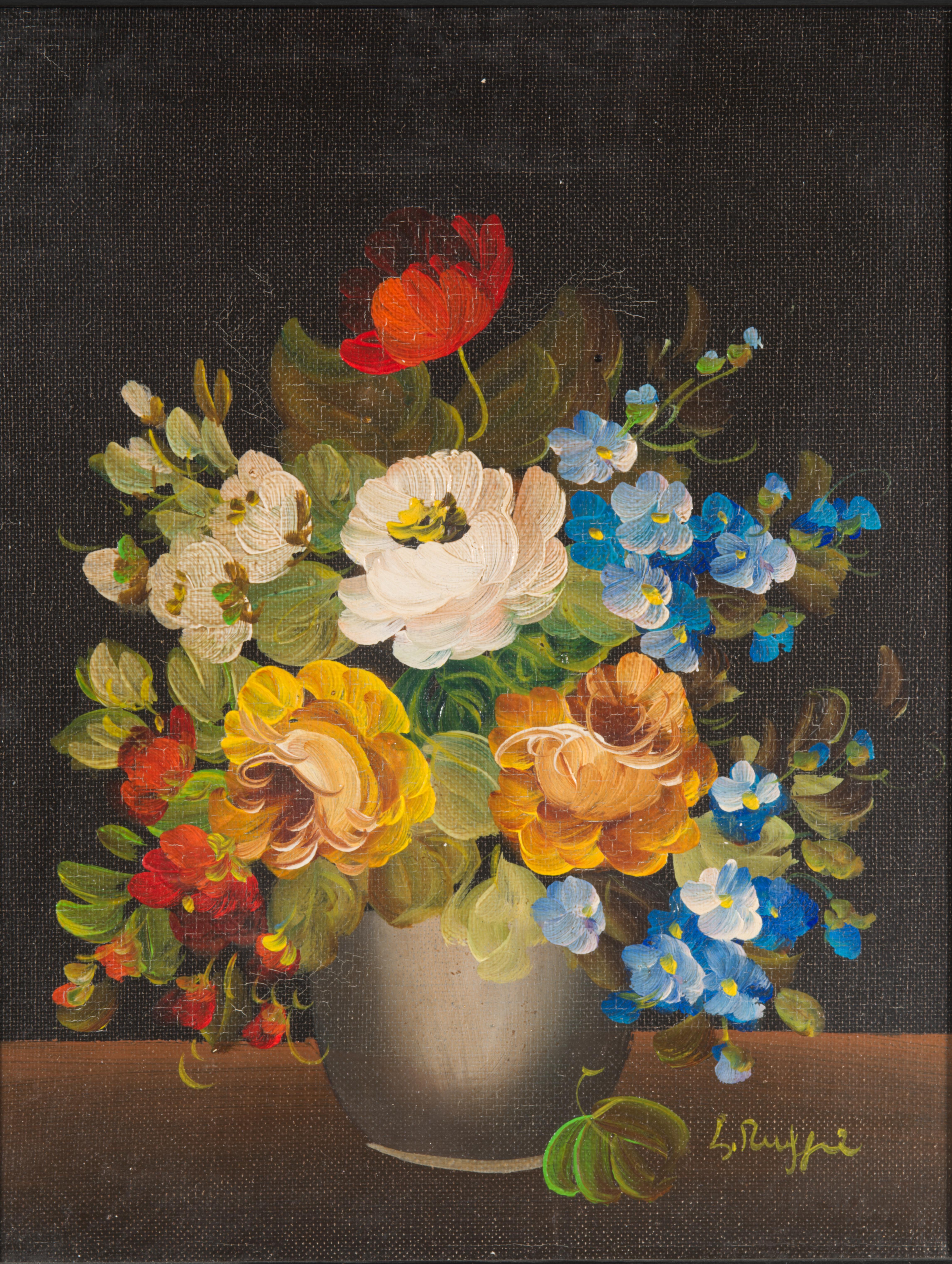 Vito Luis Ruggeri Blumenstillleben Original gerahmtes Gemälde Öl auf Leinwand (Handbemalt) im Angebot