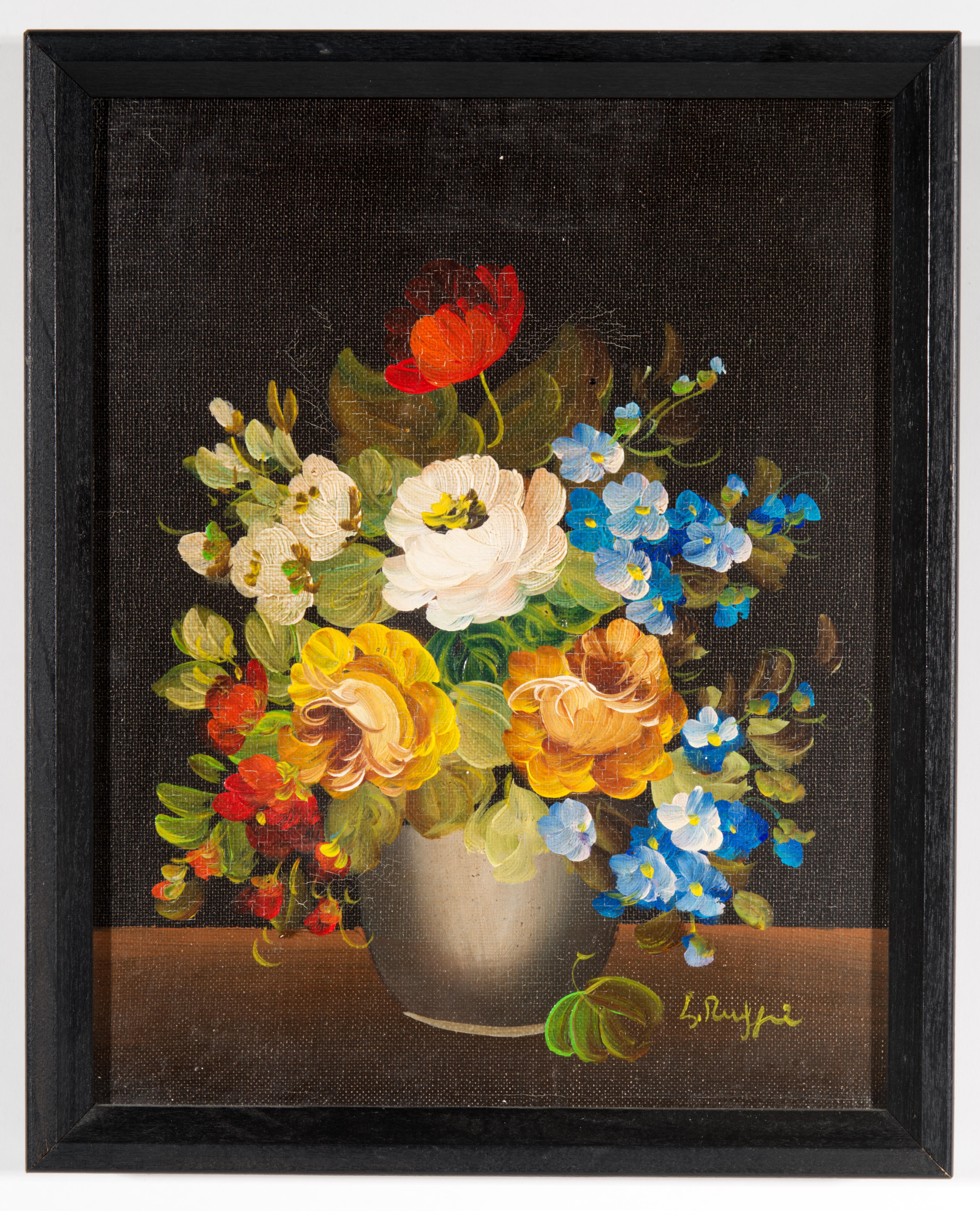 Vito Luis Ruggeri Blumenstillleben Original gerahmtes Gemälde Öl auf Leinwand im Angebot 1