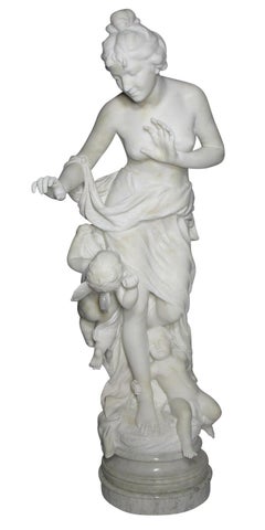 Sculpture italienne en marbre grandeur nature du 19e au 20e siècle intitulée "Recherche de l'amour".