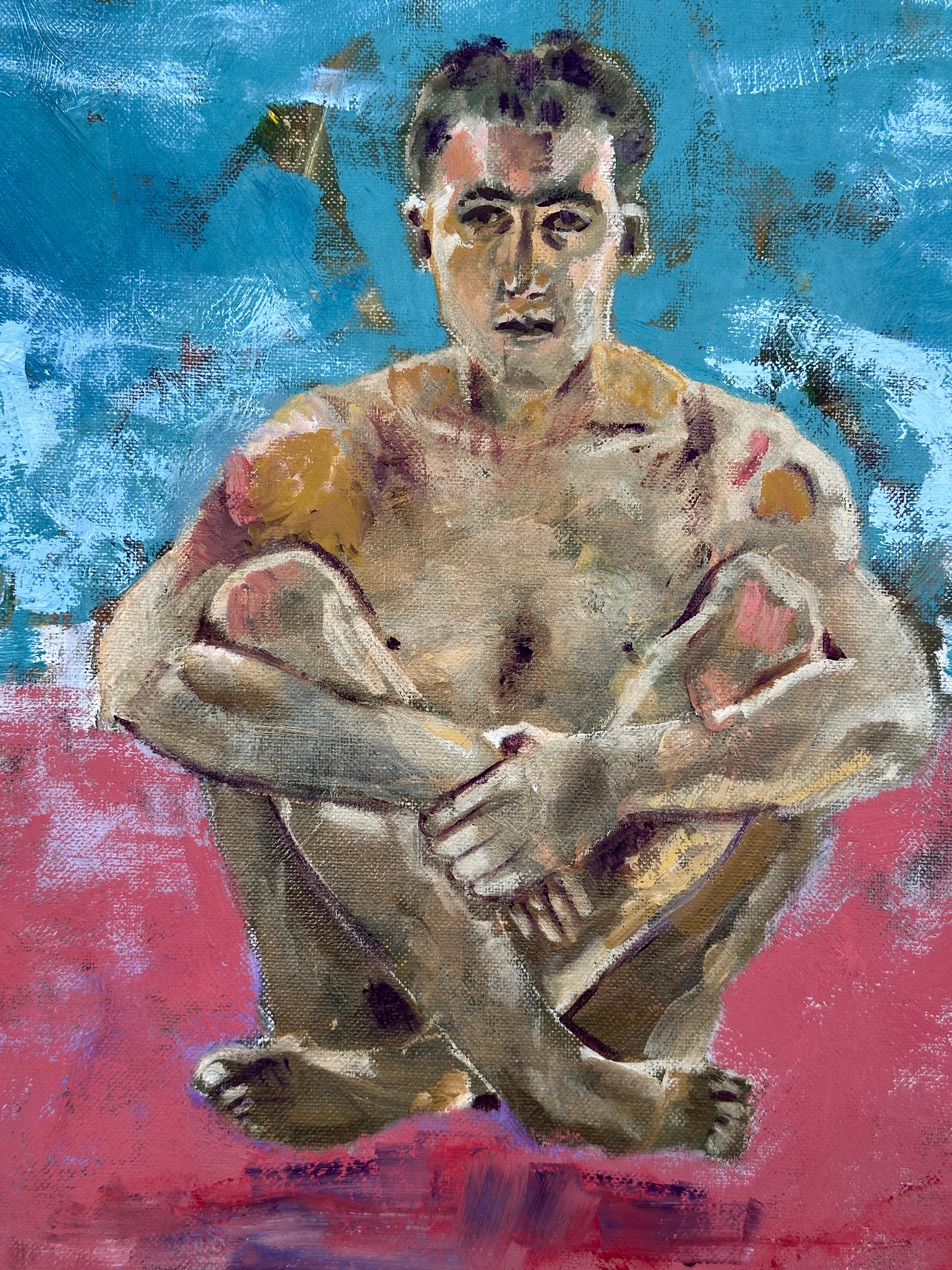Uomo nudo sulla spiaggia - Painting di Vito Tomasello