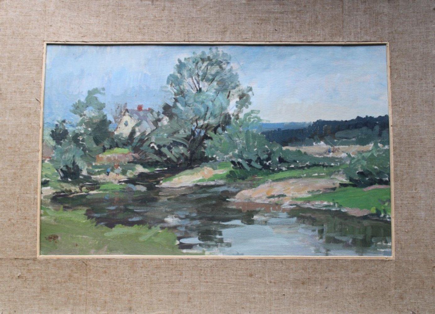 La rivière. Toile, carton, huile, 50x80 cm - Painting de Vitolds Svirskis