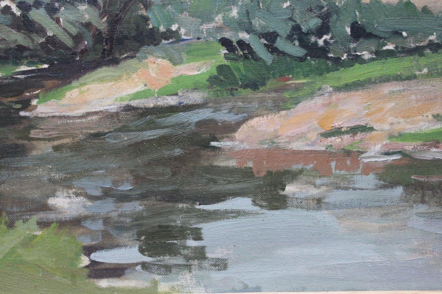 La rivière. Toile, carton, huile, 50x80 cm - Impressionnisme Painting par Vitolds Svirskis