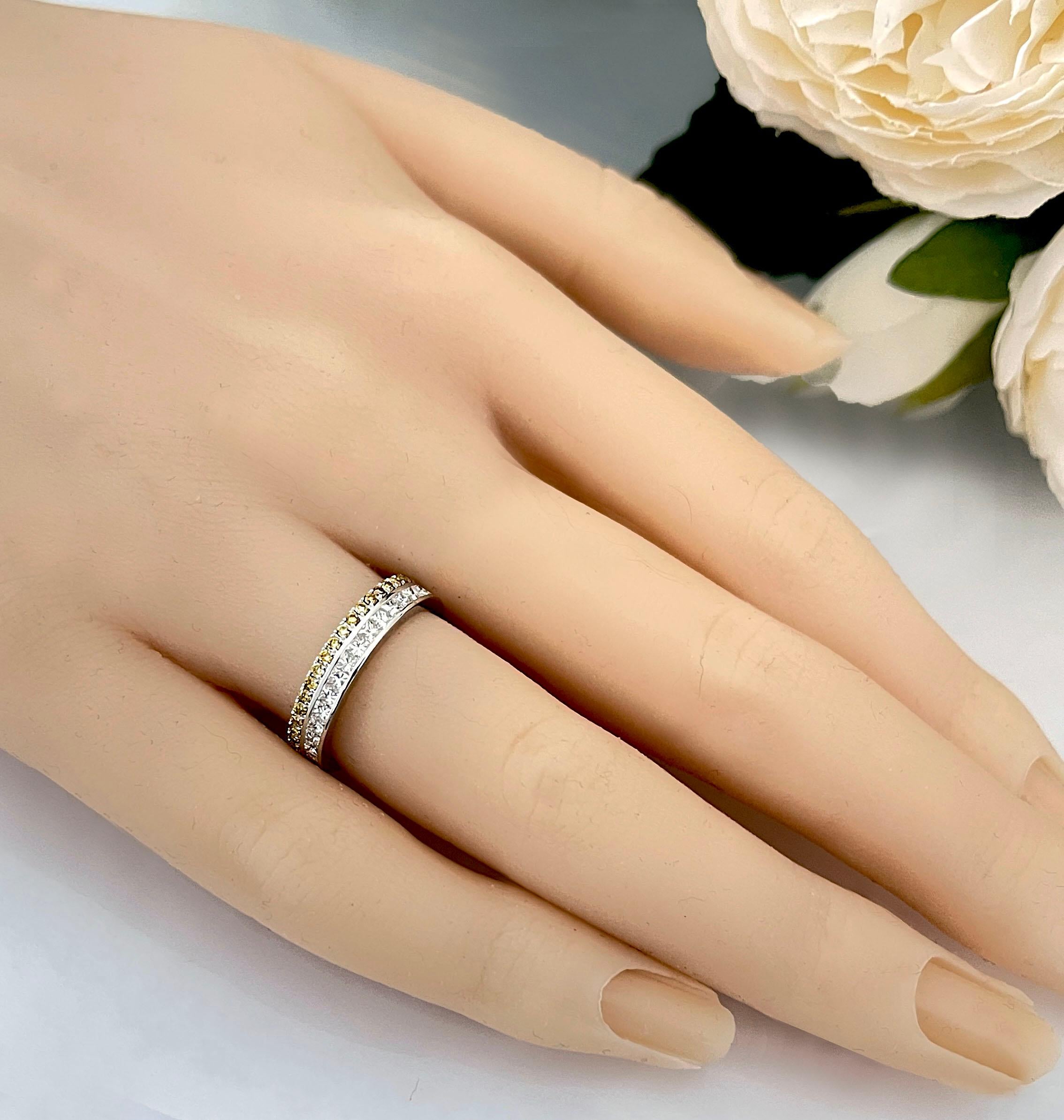 Artisan Vitolo 18 Karat Fancy Yellow & Princess Cut Diamond Eternity Ring For Sale