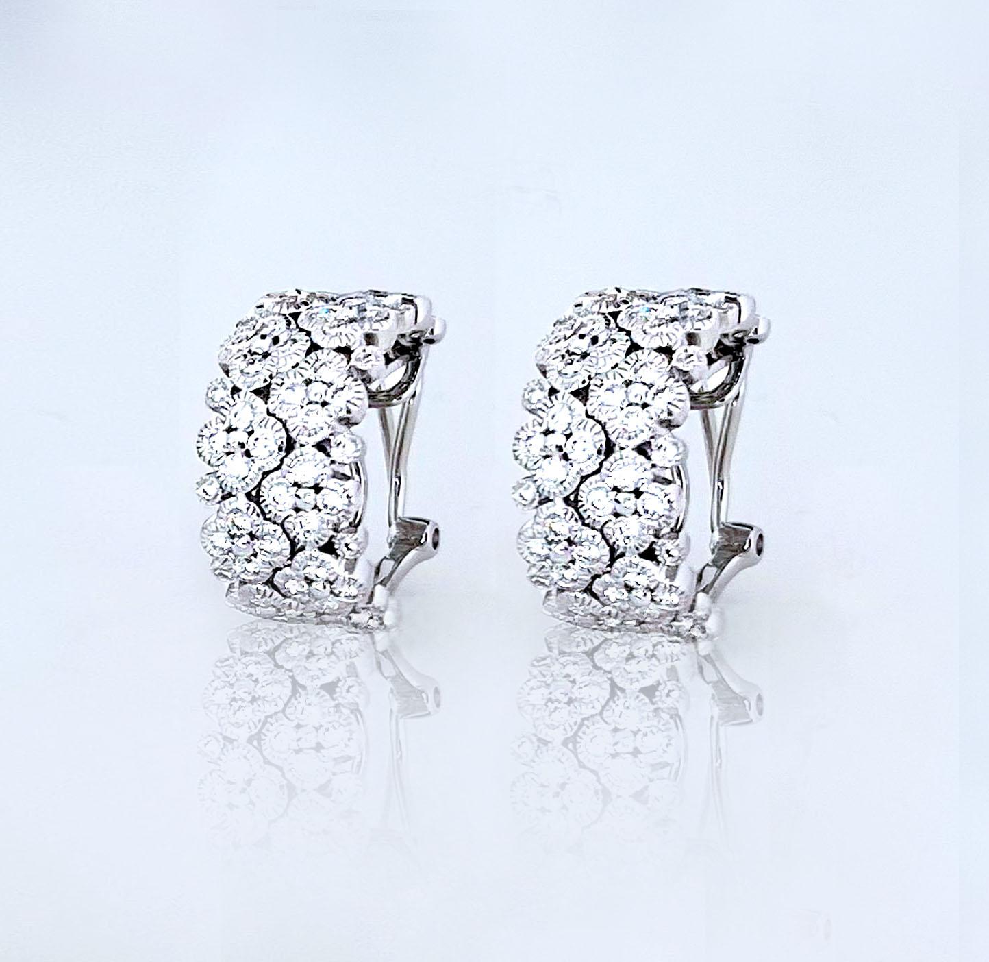Artisan 18 Karat Flower Motif Diamond Earrings For Sale