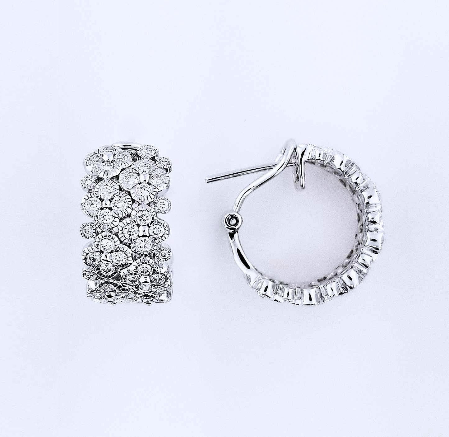 Round Cut 18 Karat Flower Motif Diamond Earrings For Sale