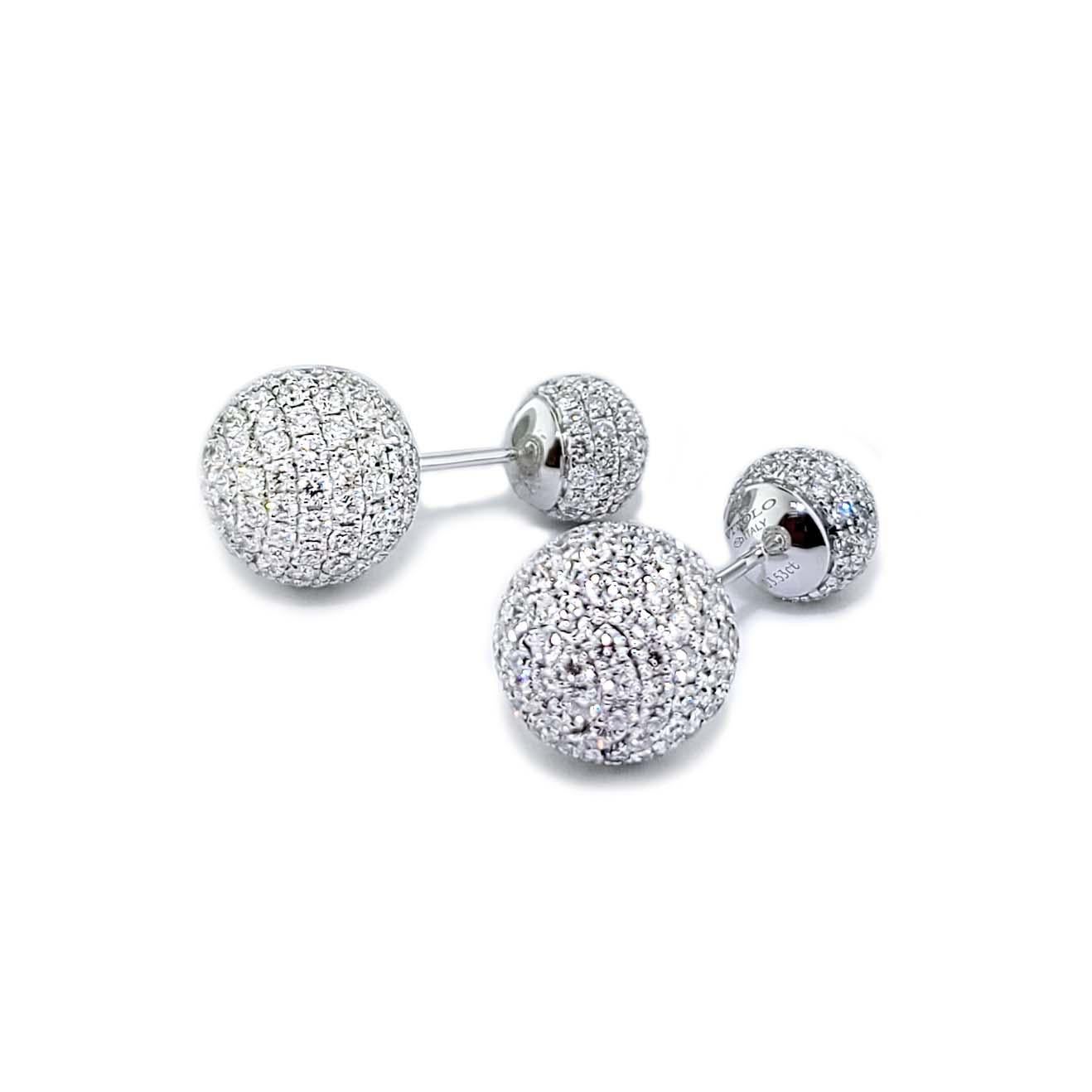 Artisan 18 Karat Gold Diamond Ball Earrings For Sale