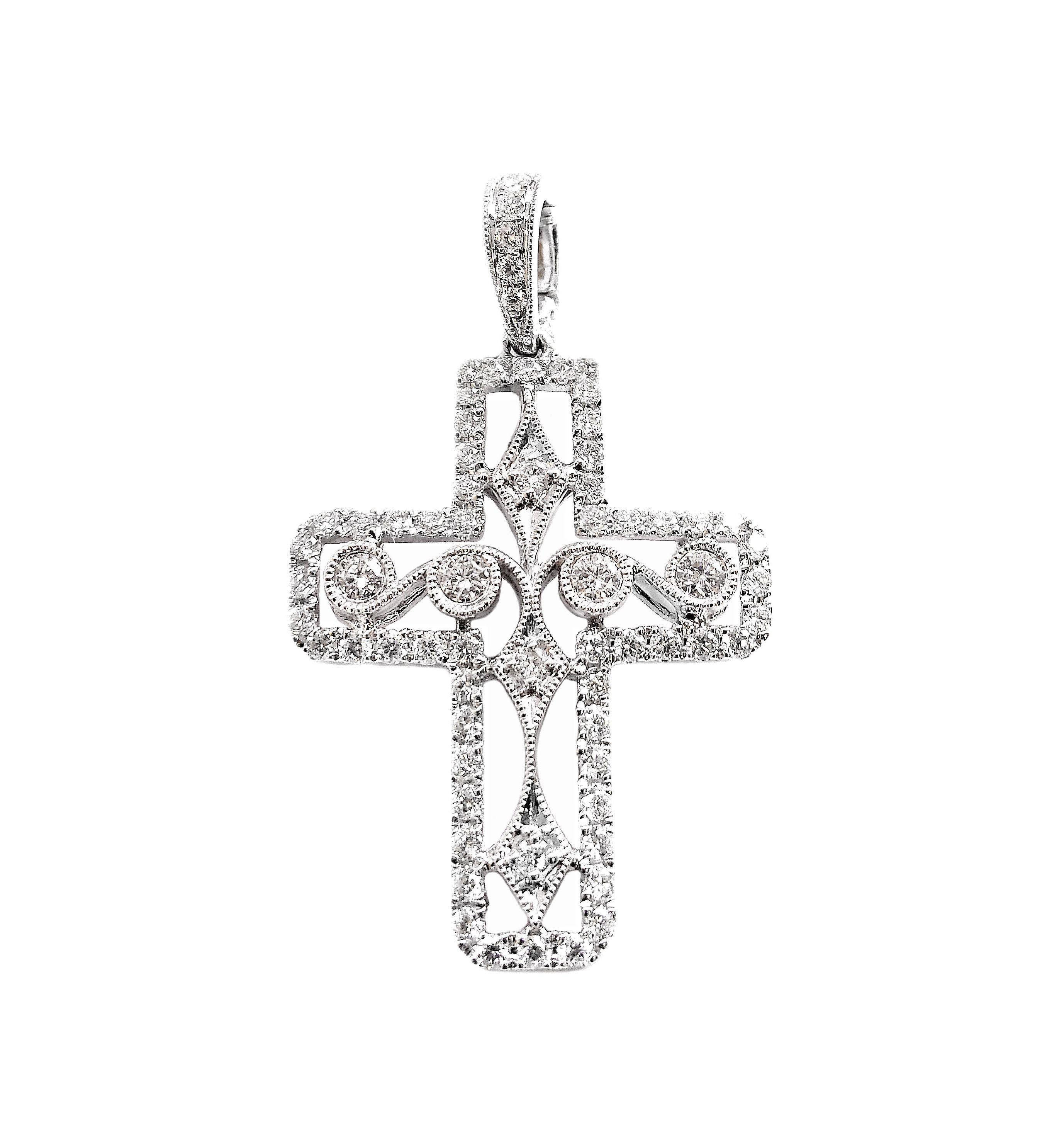 Produced by award winning Italian designer Stefano Vitolo. Stefano creates custom artisanal one of a kind jewelry with excellent gemstones in a truly old world Italian craftmanship.

Gemstones: Diamonds 0.60 ctw
Cross: 19 x 24 mm
Total Length: 32