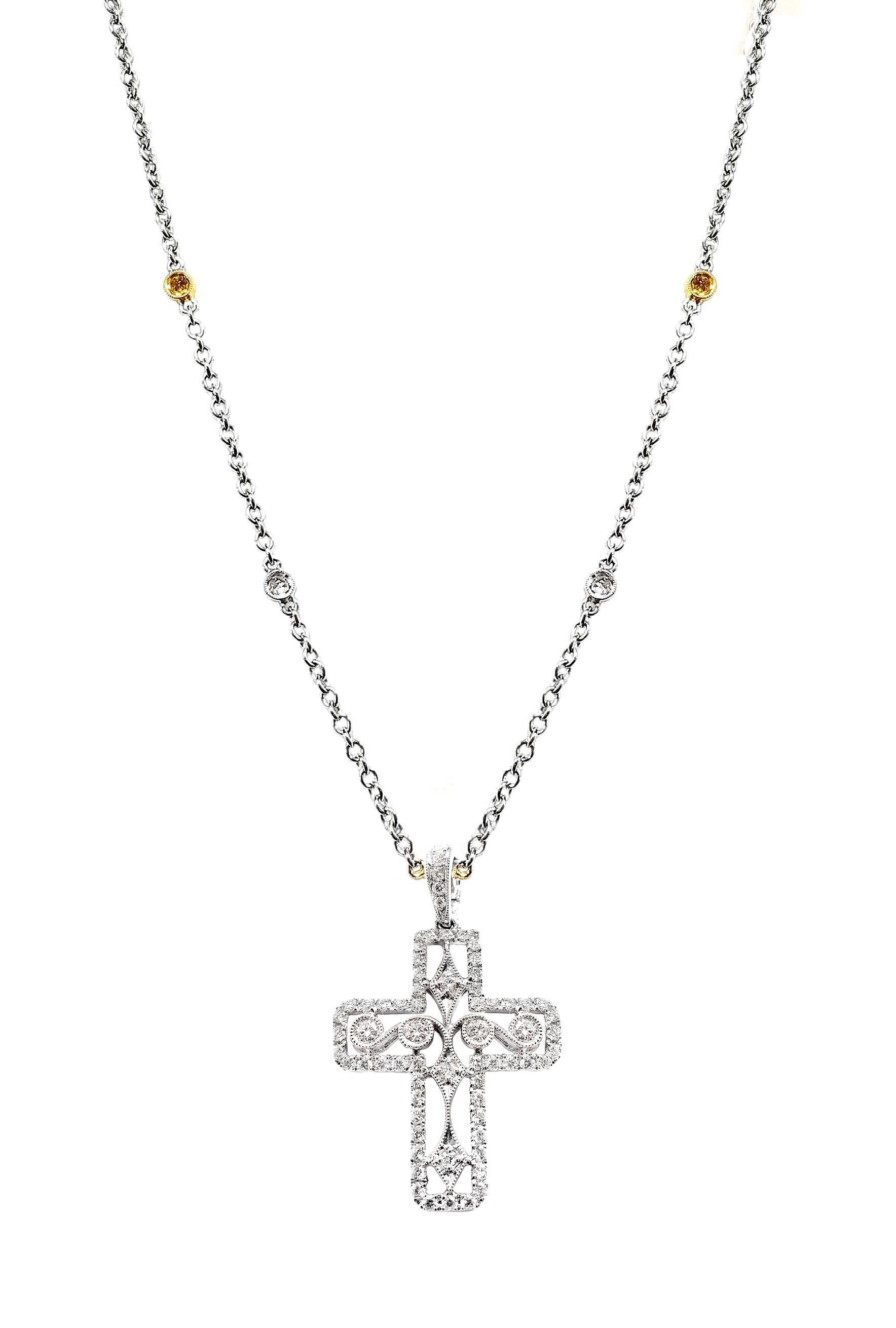 Artisan Vitolo 18 Karat Gold Diamond Cross Pendant For Sale