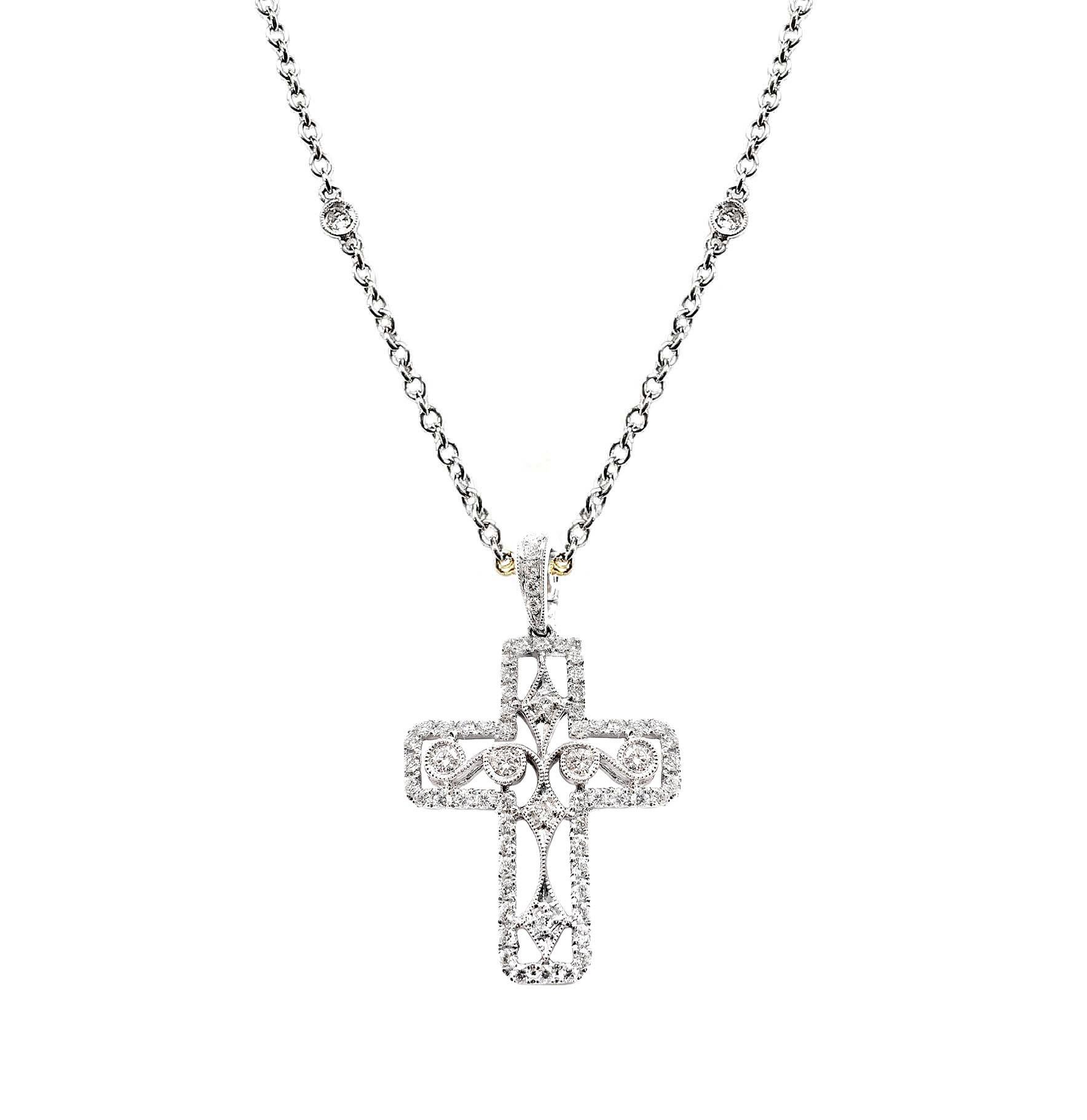 Round Cut Vitolo 18 Karat Gold Diamond Cross Pendant For Sale