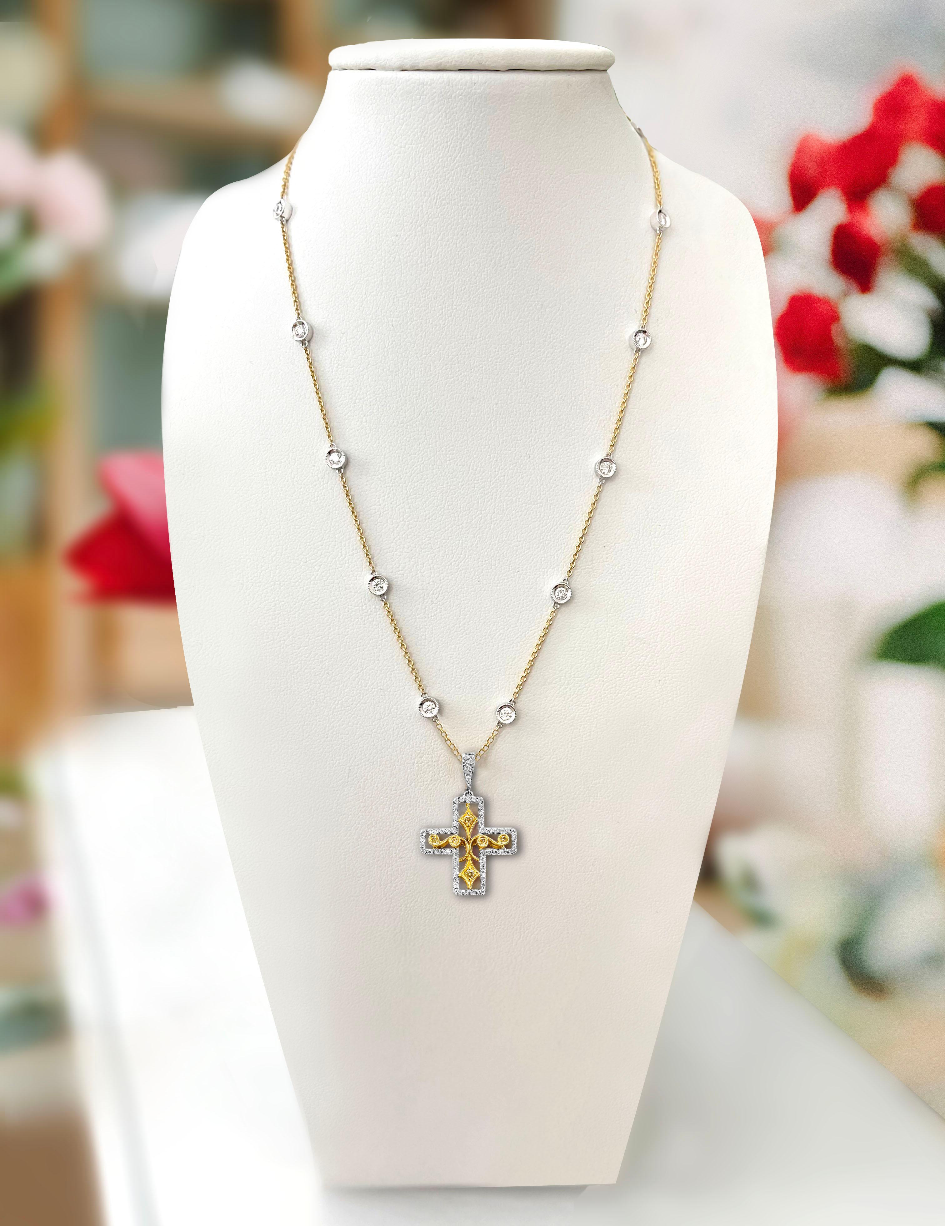 Round Cut Vitolo 18 Karat Gold Diamond Cross Pendant For Sale