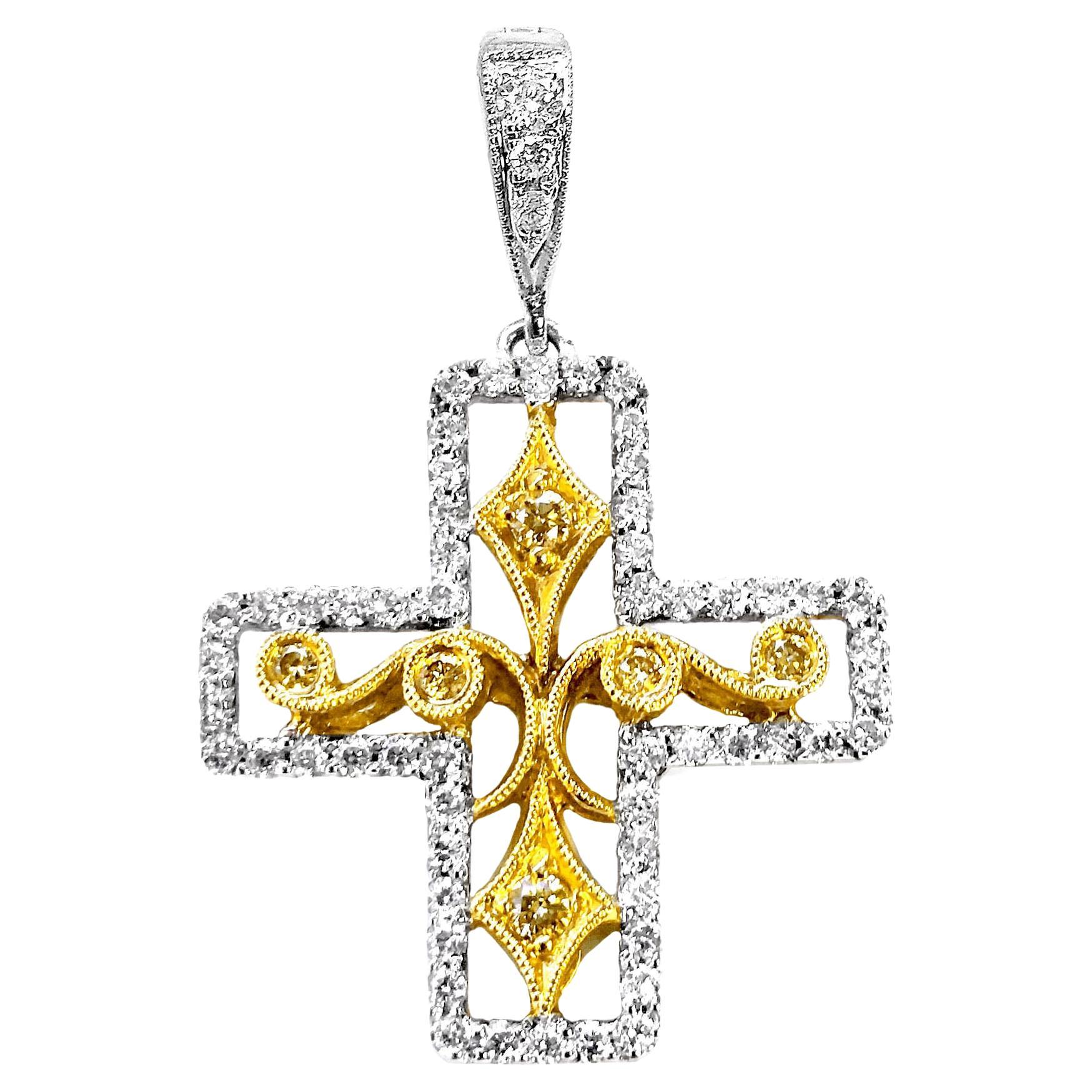 Vitolo 18 Karat Gold Diamond Cross Pendant For Sale
